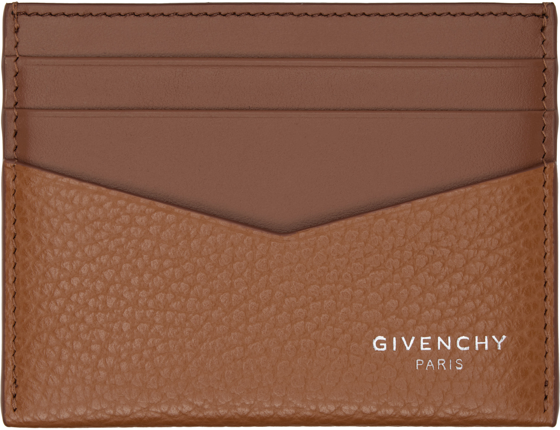 Givenchy - 브라운 그레인 가죽 카드 지갑.