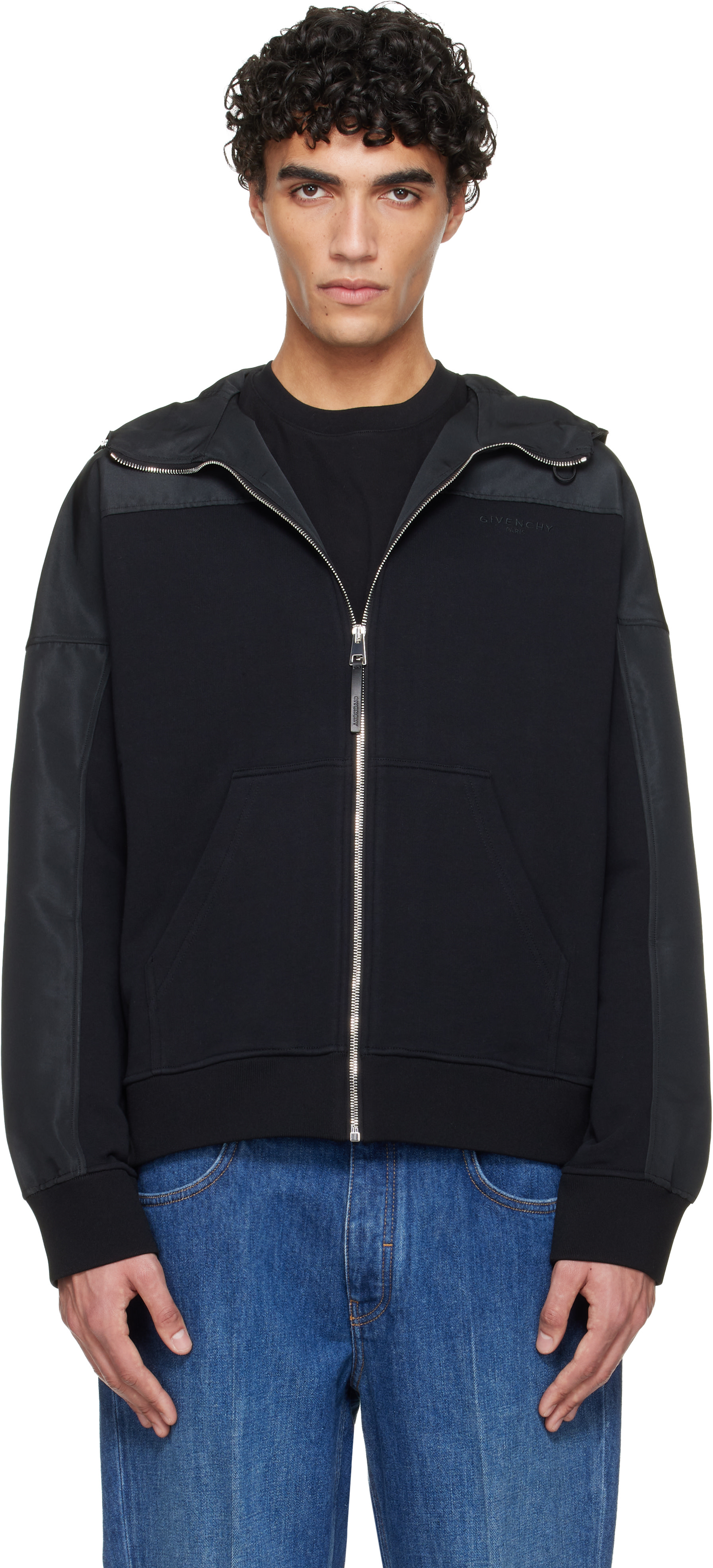 Givenchy - Blouson de style coupe-vent noir à capuche