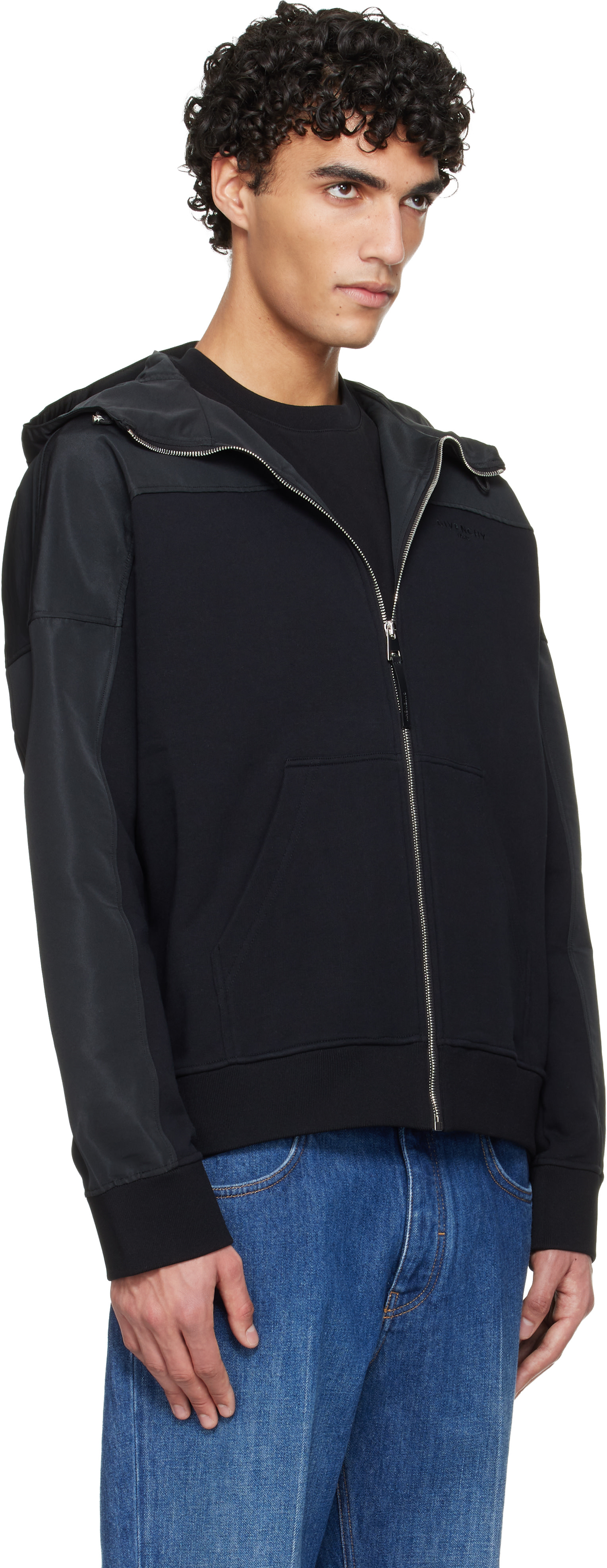 Givenchy - Blouson de style coupe-vent noir à capuche