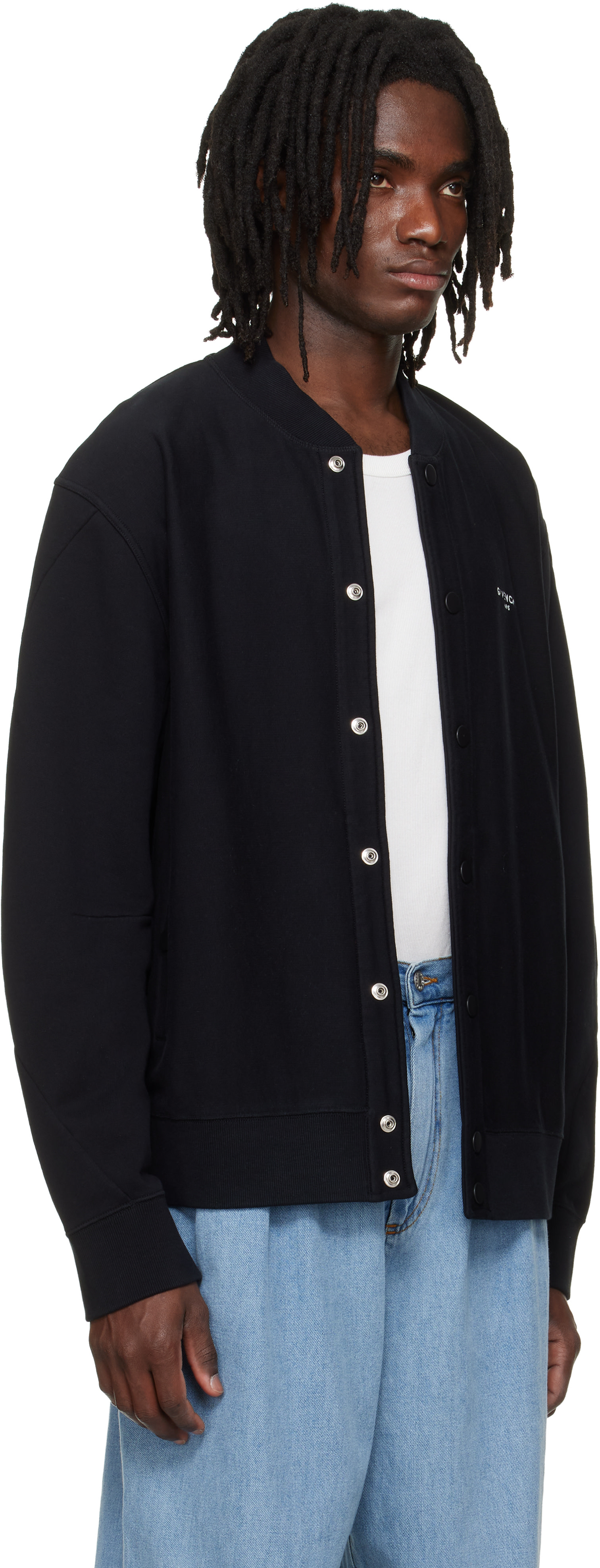 GIVENCHY メンズ　カーディガン Givenchy: Black Couture Seam Fleece Embroidered Cardigan | SSENSE