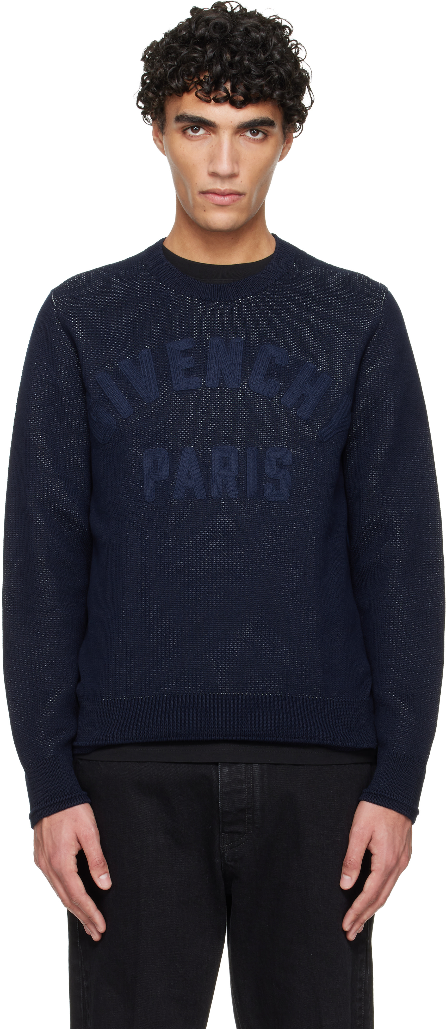 Givenchy - Pull bleu marine à col ras du cou