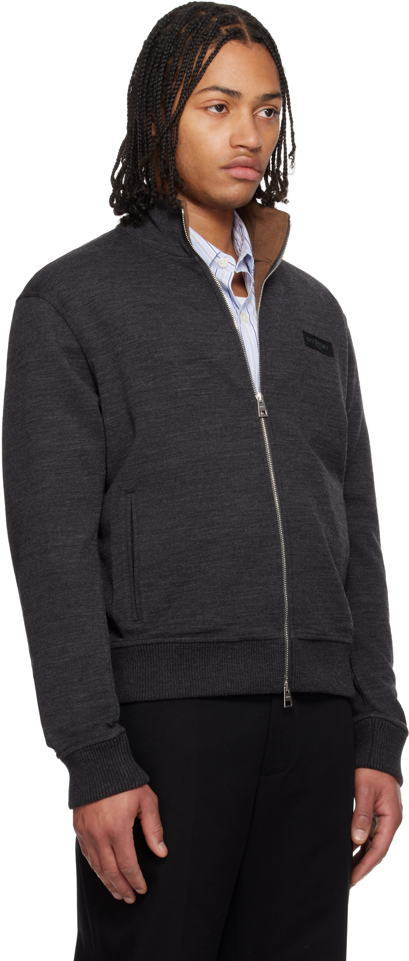 Givenchy - Pull molletonné gris à écusson en gros-grain