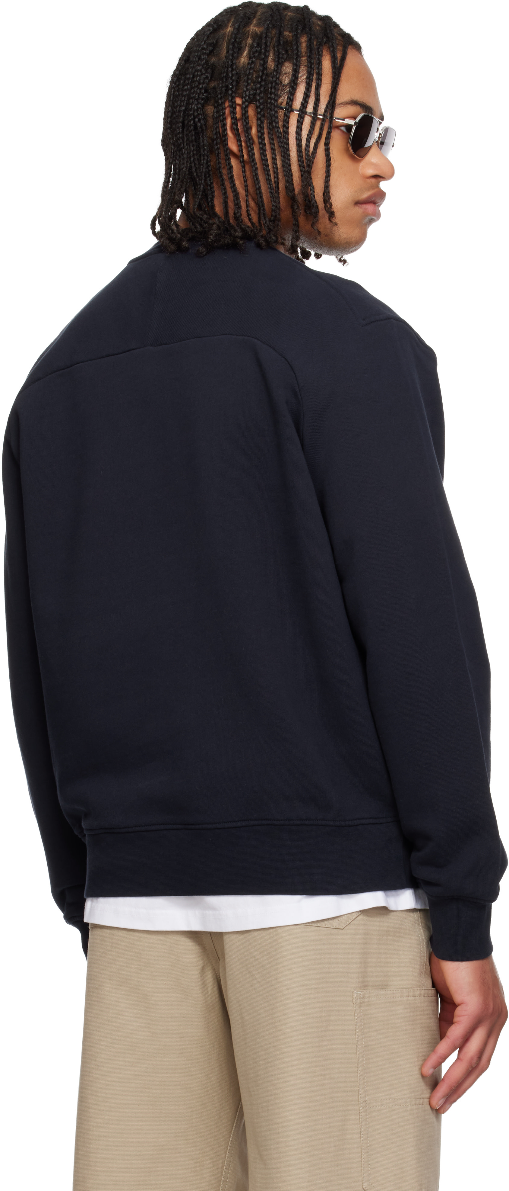 Givenchy - Pull molletonné bleu marine à écusson en gros-grain