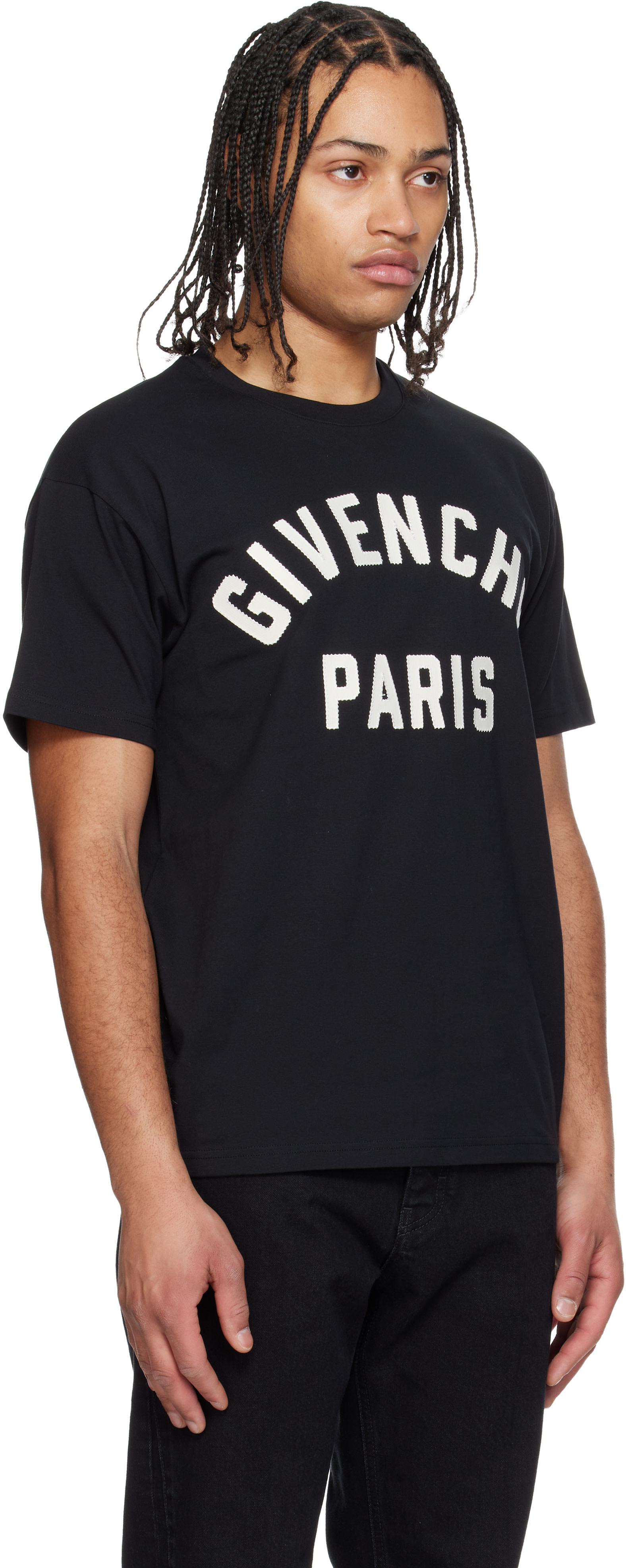 GIVENCHY PARIS 黒 Givenchy: Black Cotton 'GIVENCHY Paris' Embroidery T-shirt