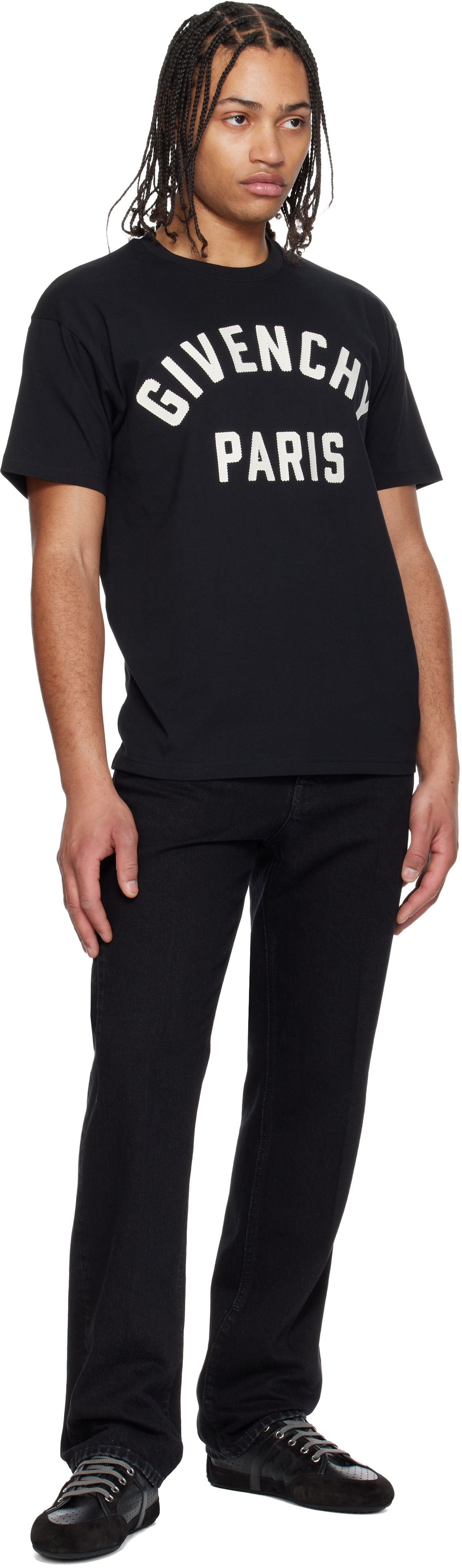 Givenchy: ブラック Cotton 'GIVENCHY Paris' Embroidery Tシャツ