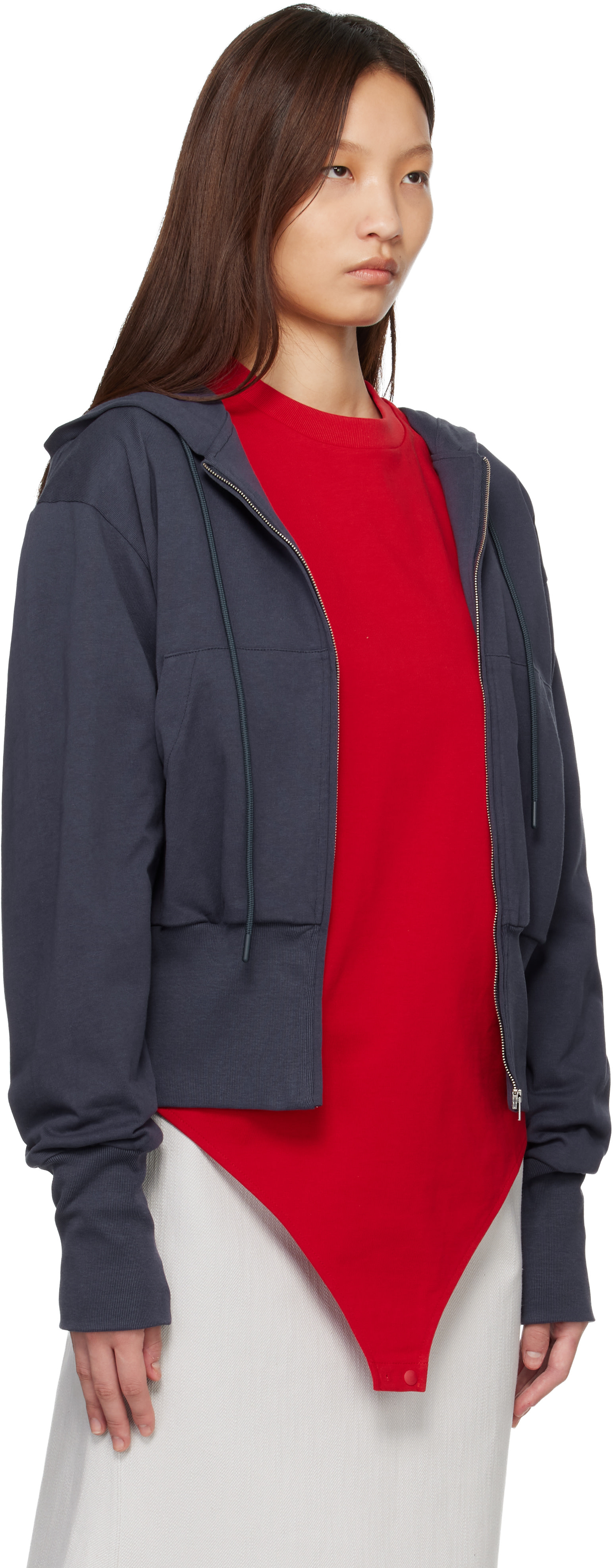 LII - Pull à capuche bleu marine à glissière