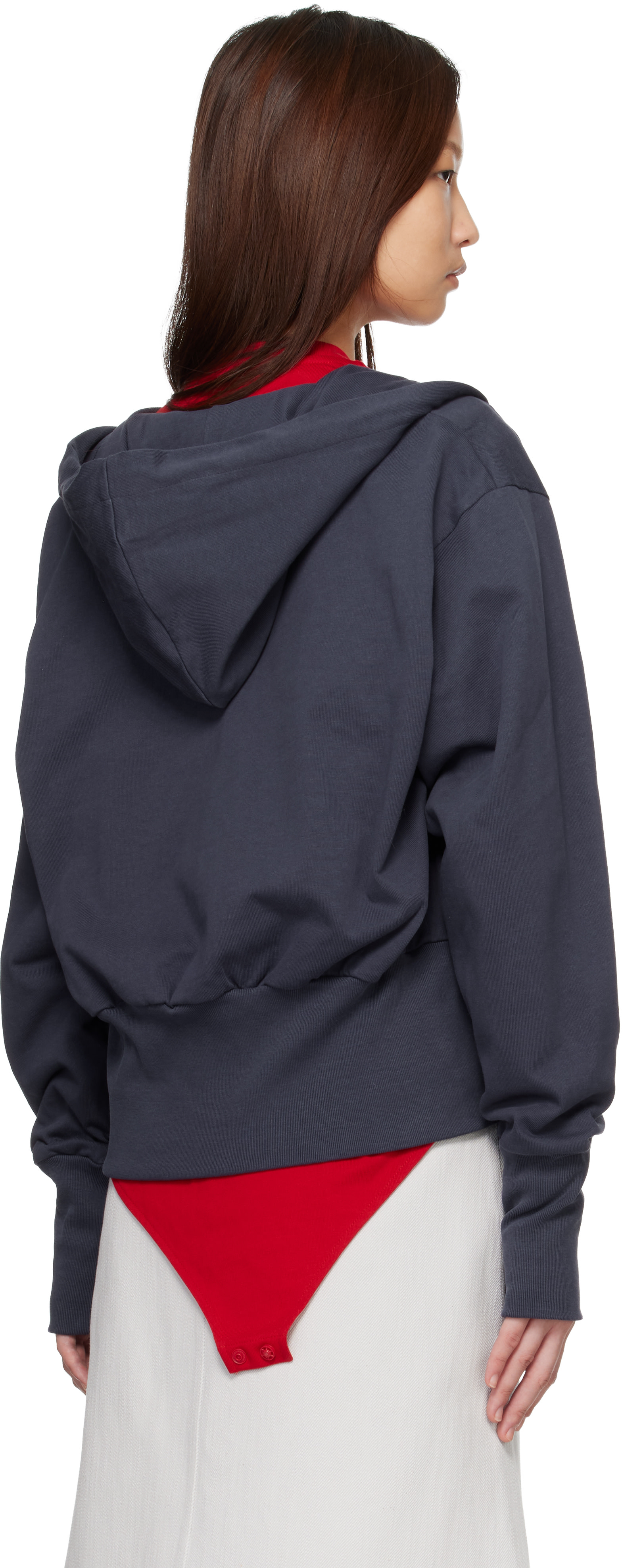 LII - Pull à capuche bleu marine à glissière