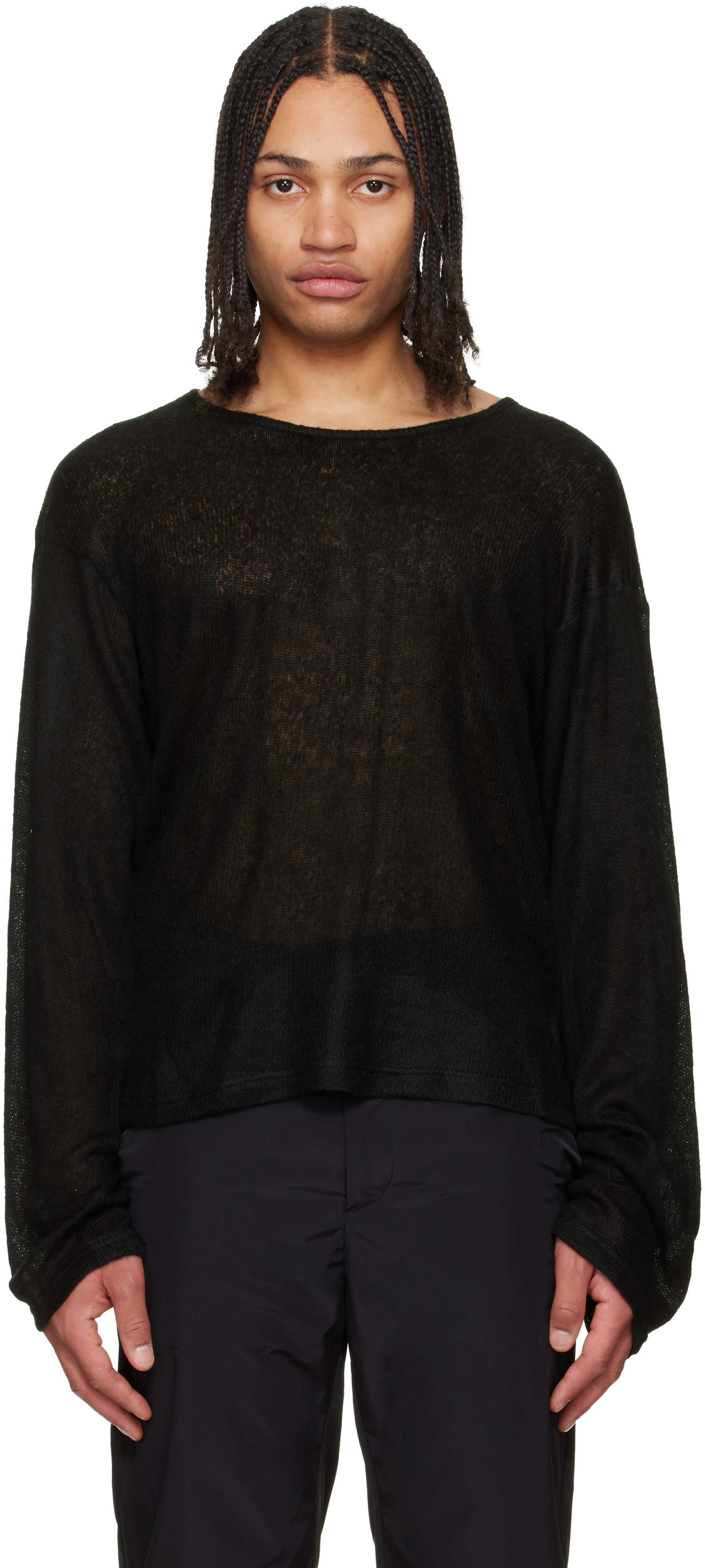 LII - Pull noir en tricot à mailles ouvertes