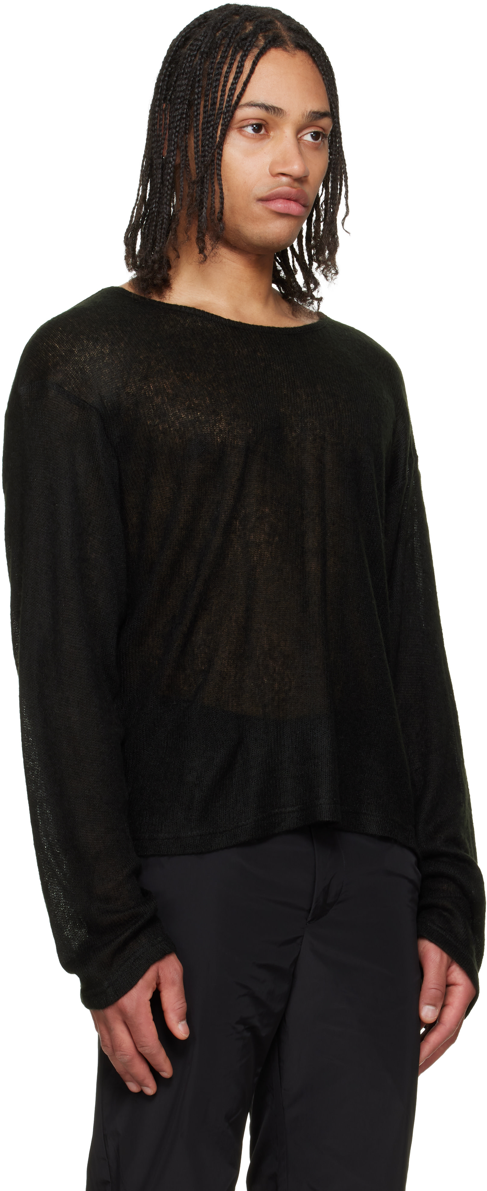 LII - Pull noir en tricot à mailles ouvertes