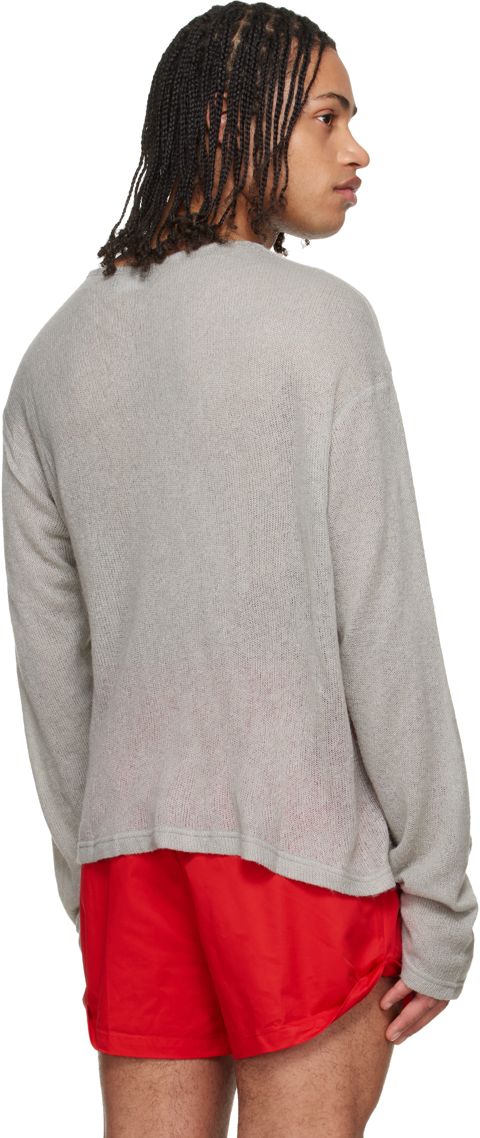 LII - Pull gris en tricot à mailles ouvertes
