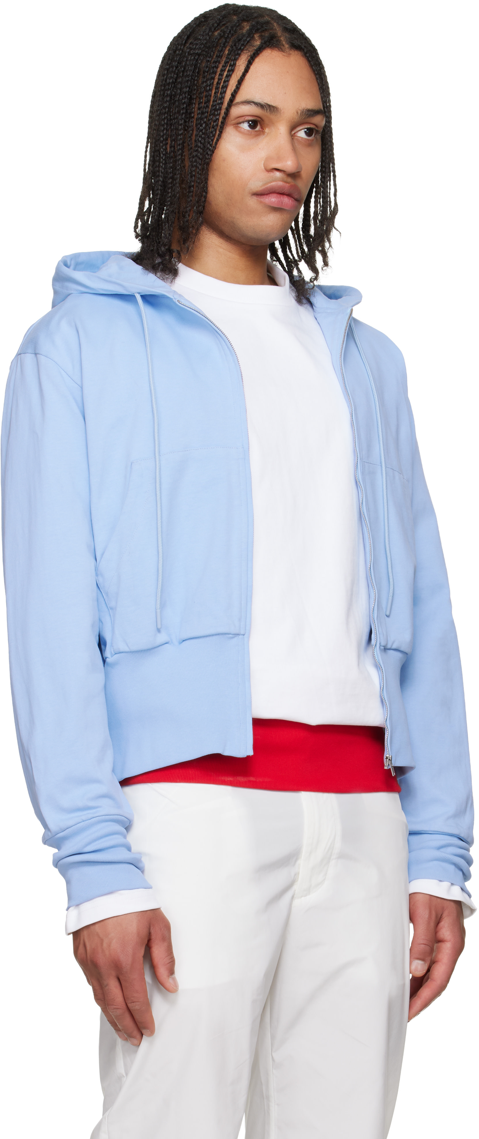 LII - Pull à capuche bleu à glissière