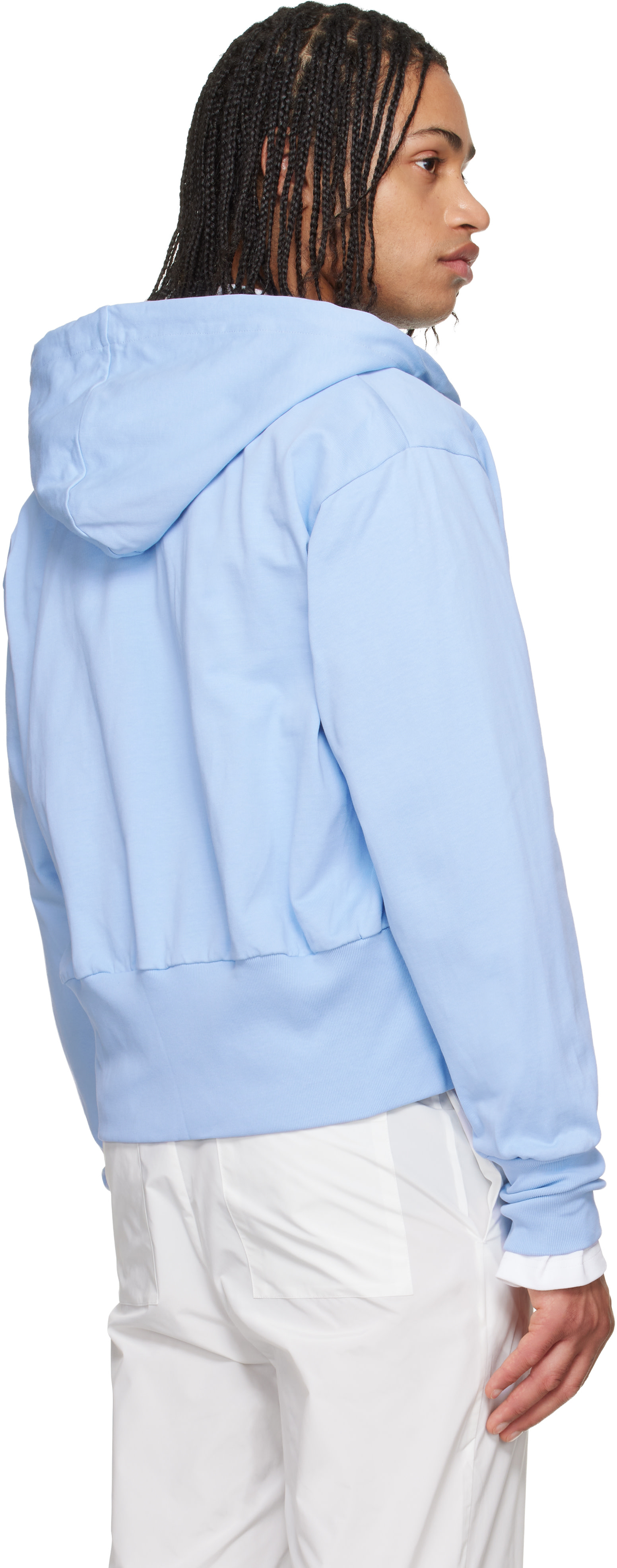 LII - Pull à capuche bleu à glissière