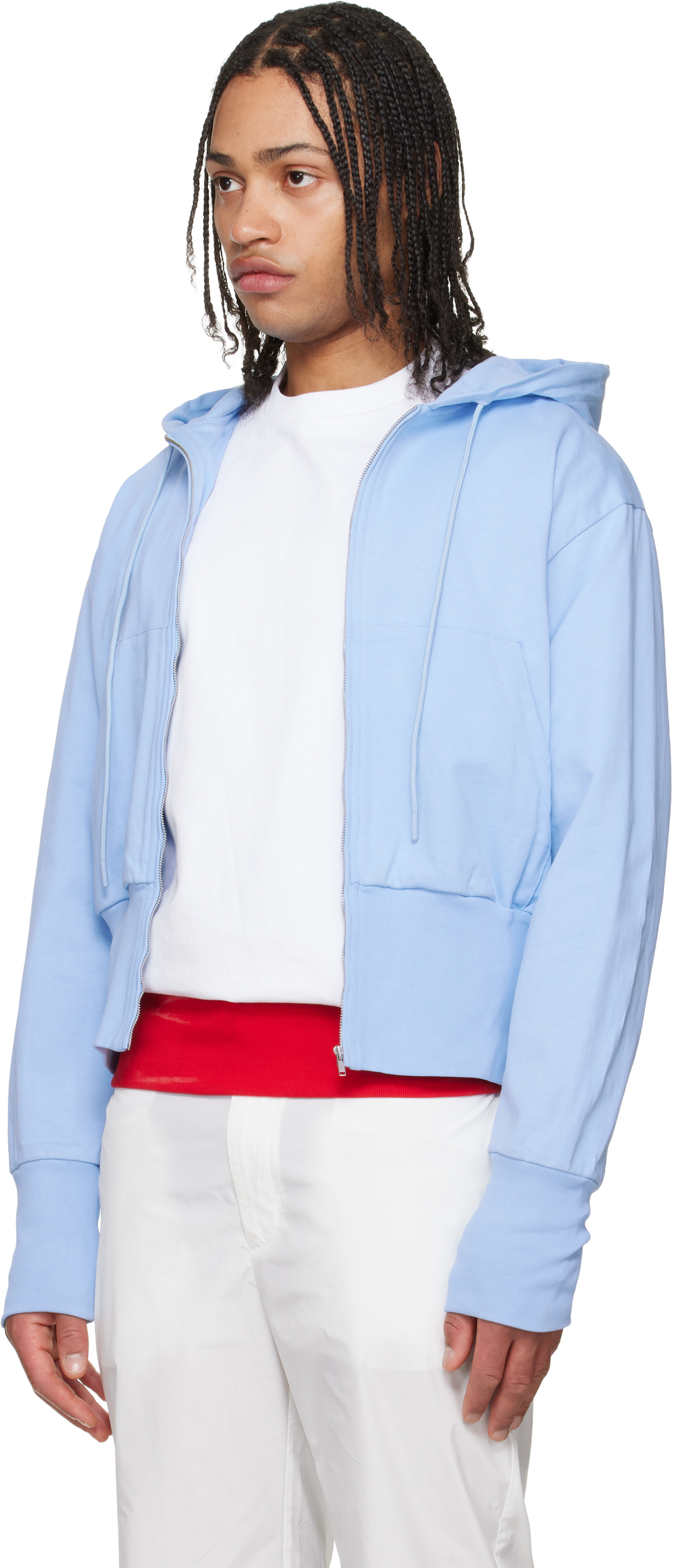LII - Pull à capuche bleu à glissière