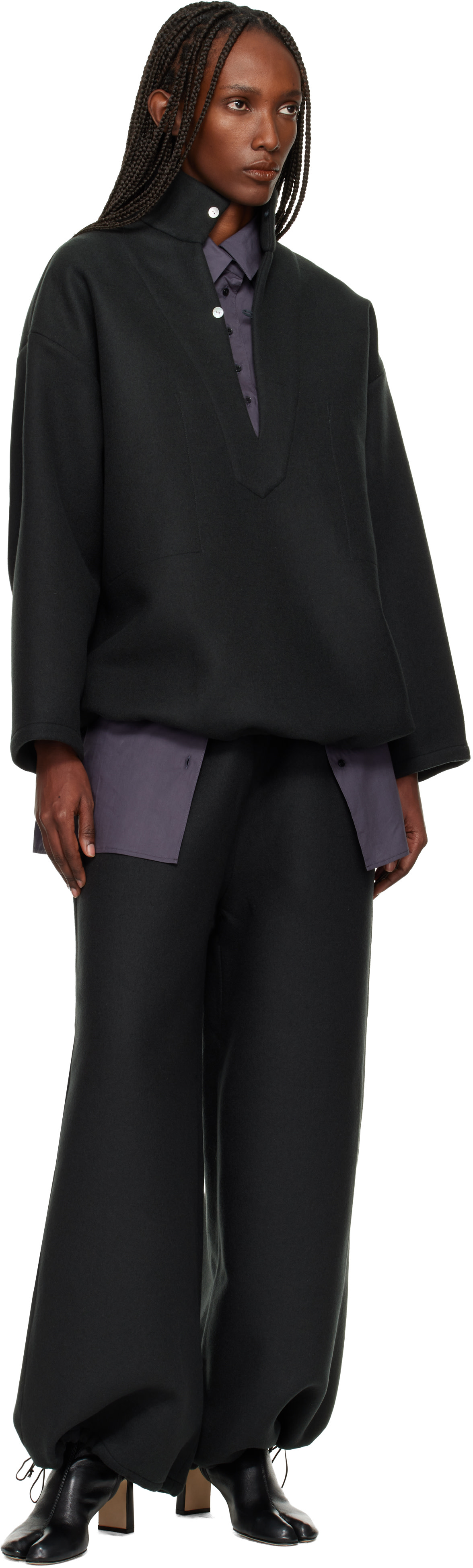 CHRISTEN - Bottes noires en cuir extensible à bout Tabi exclusives à SSENSE