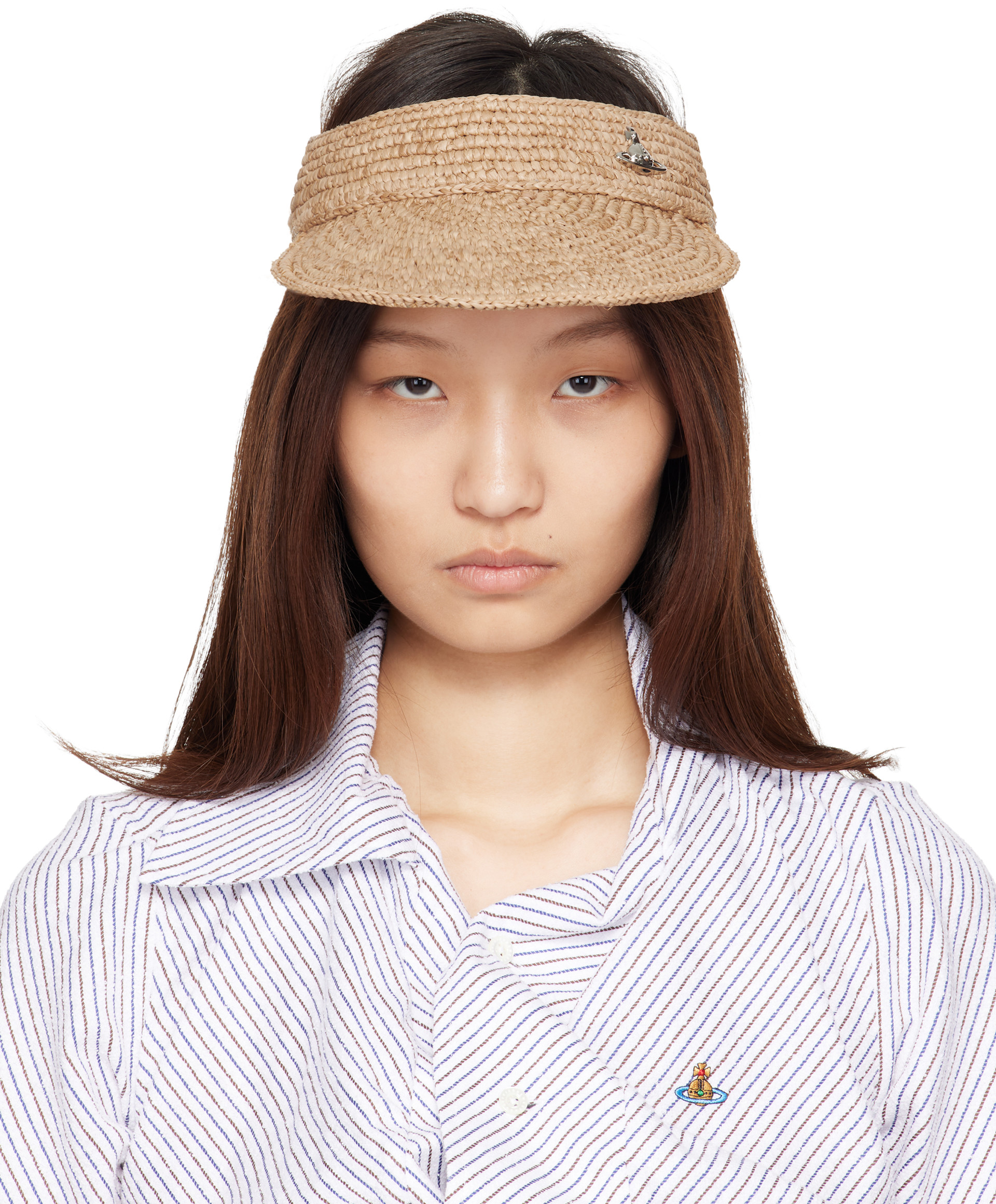 帽子 vivienne westwood Vivienne Westwood: Beige Raffia Visor | SSENSE
