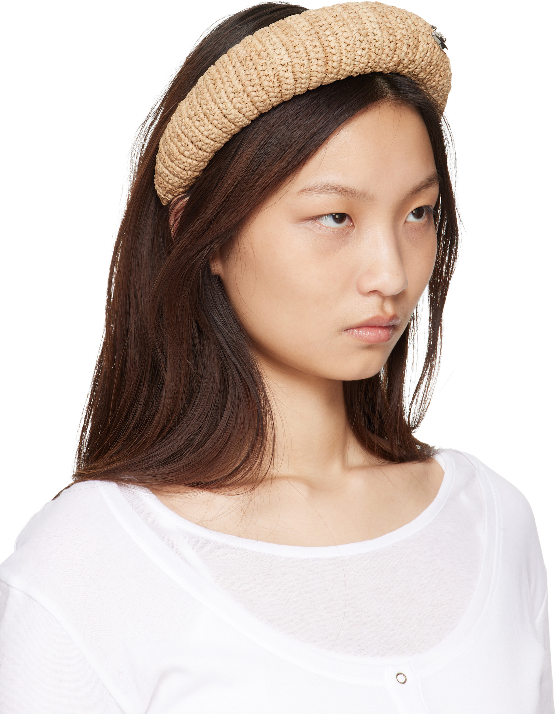 viviennewestwood イヤーマフ Vivienne Westwood: Beige Raffia Hairband | SSENSE