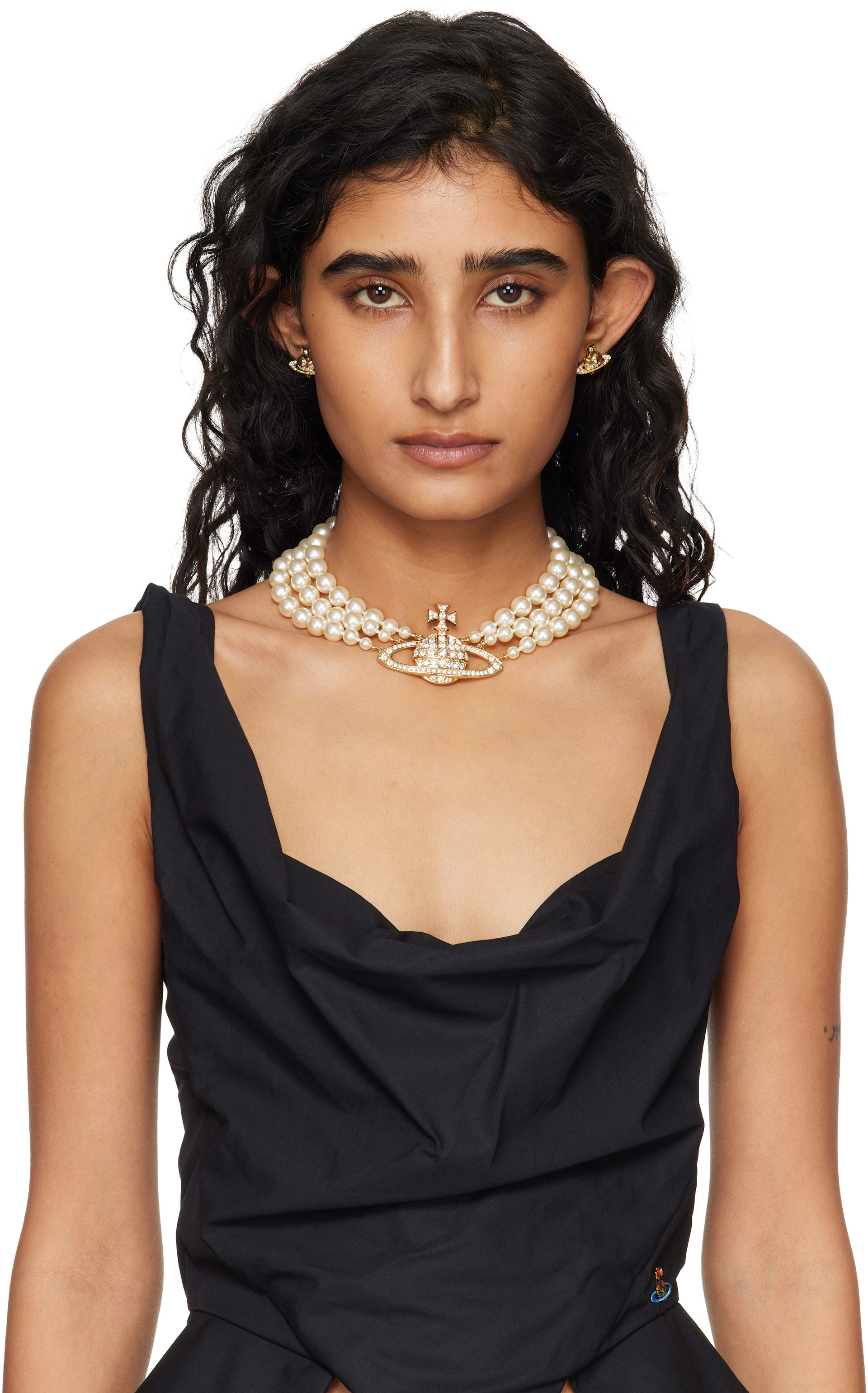 Vivienne Westwood: Three Row Faux-Pearl Bas Relief Necklace | SSENSE