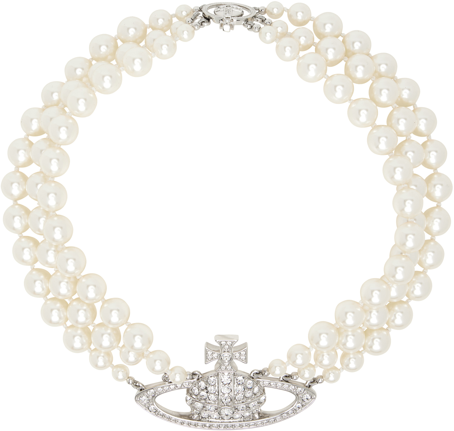 Vivienne Westwood: Three Row Pearl Bas Relief Necklace | SSENSE