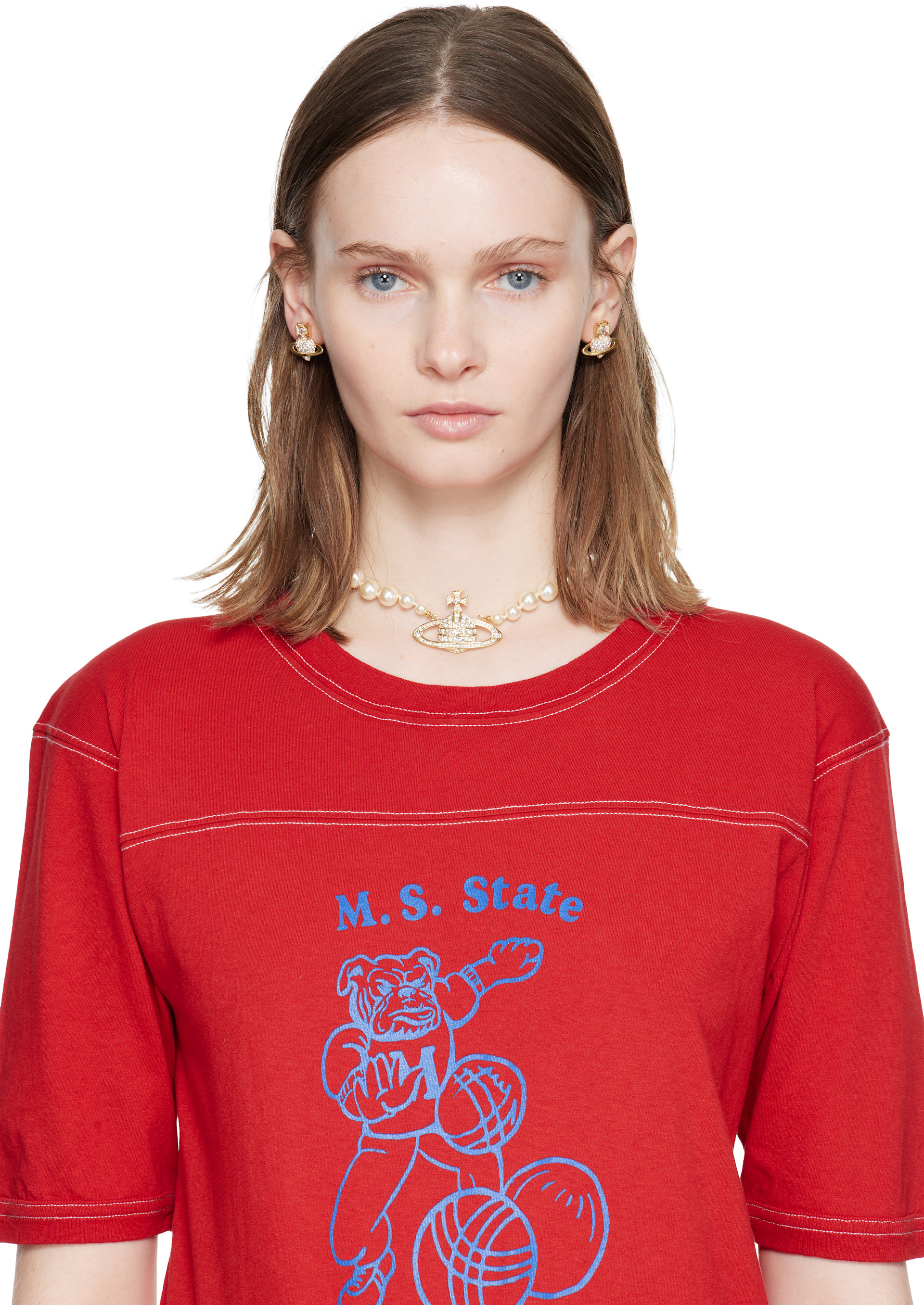 Vivienne Westwood: One Row Bas Relief Faux-Pearl Necklace | SSENSE