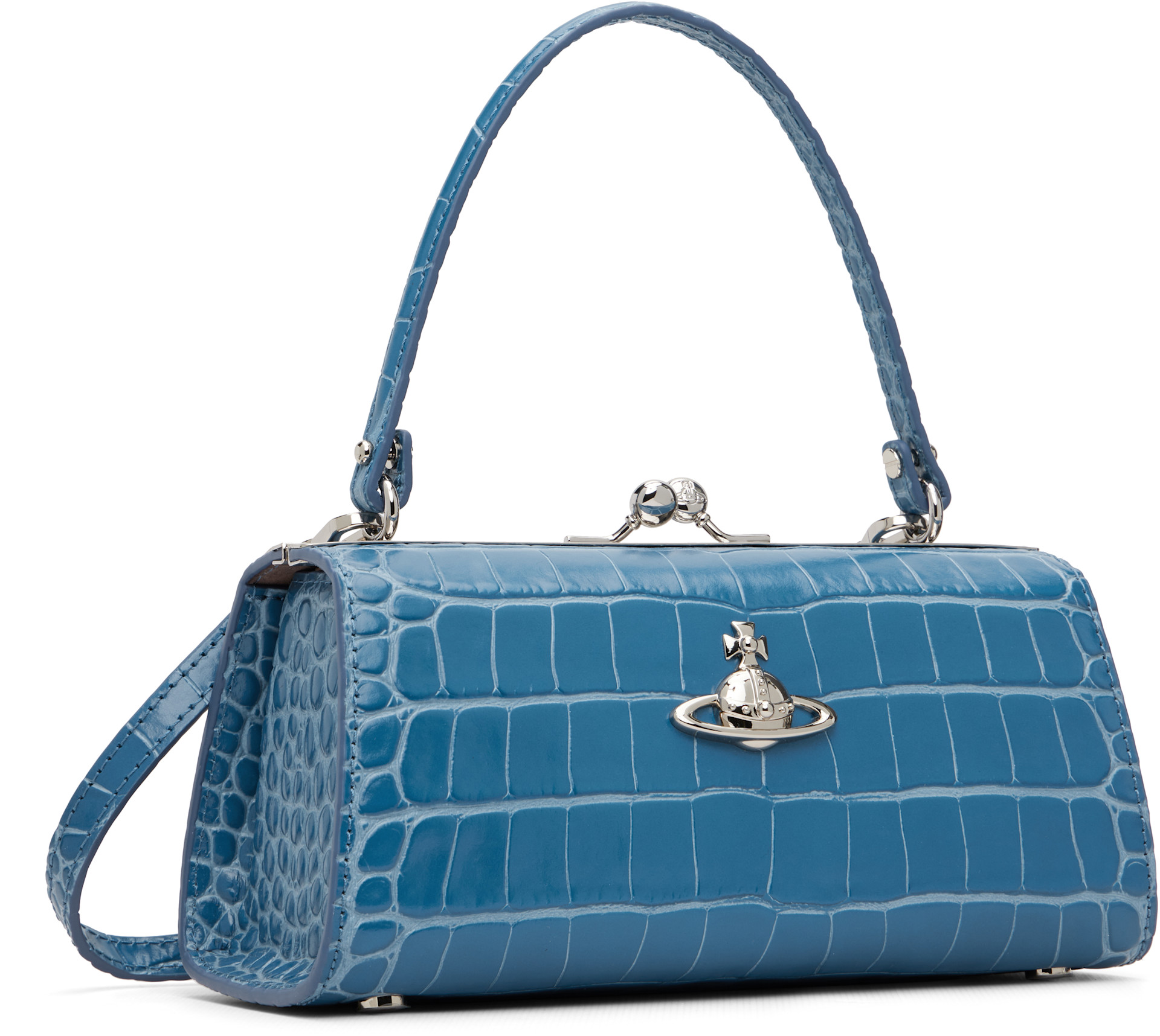 Vivienne Westwood: ブルー Emboss Croc Leather Doll XL Frame バッグ