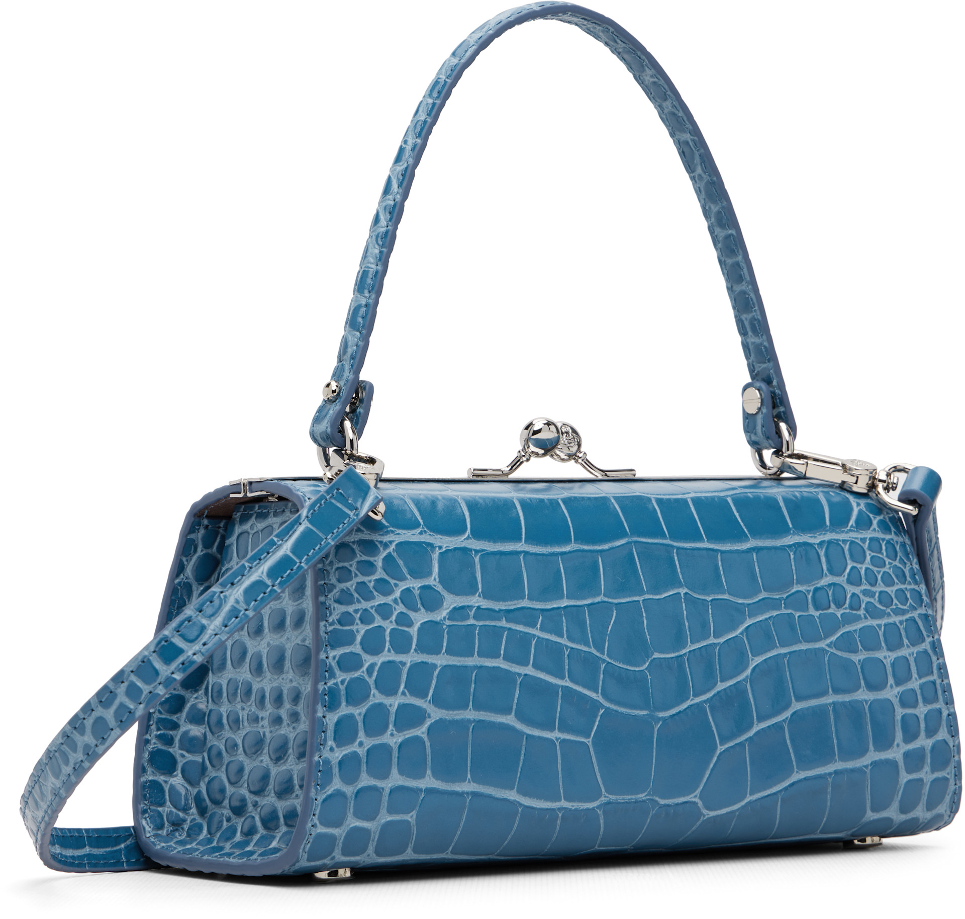 Vivienne Westwood: Blue Emboss Croc Leather Doll XL Frame Bag