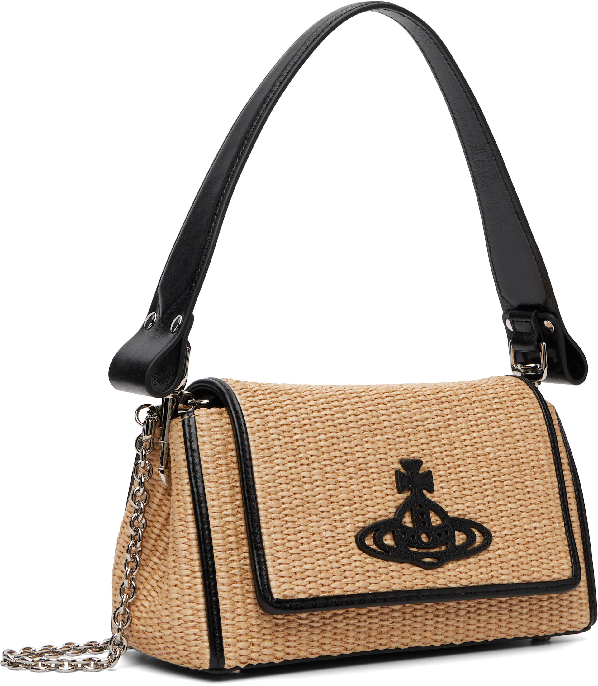 Vivienne Westwood: Beige Raffia-Effect Hazel Medium Hand Bag | SSENSE