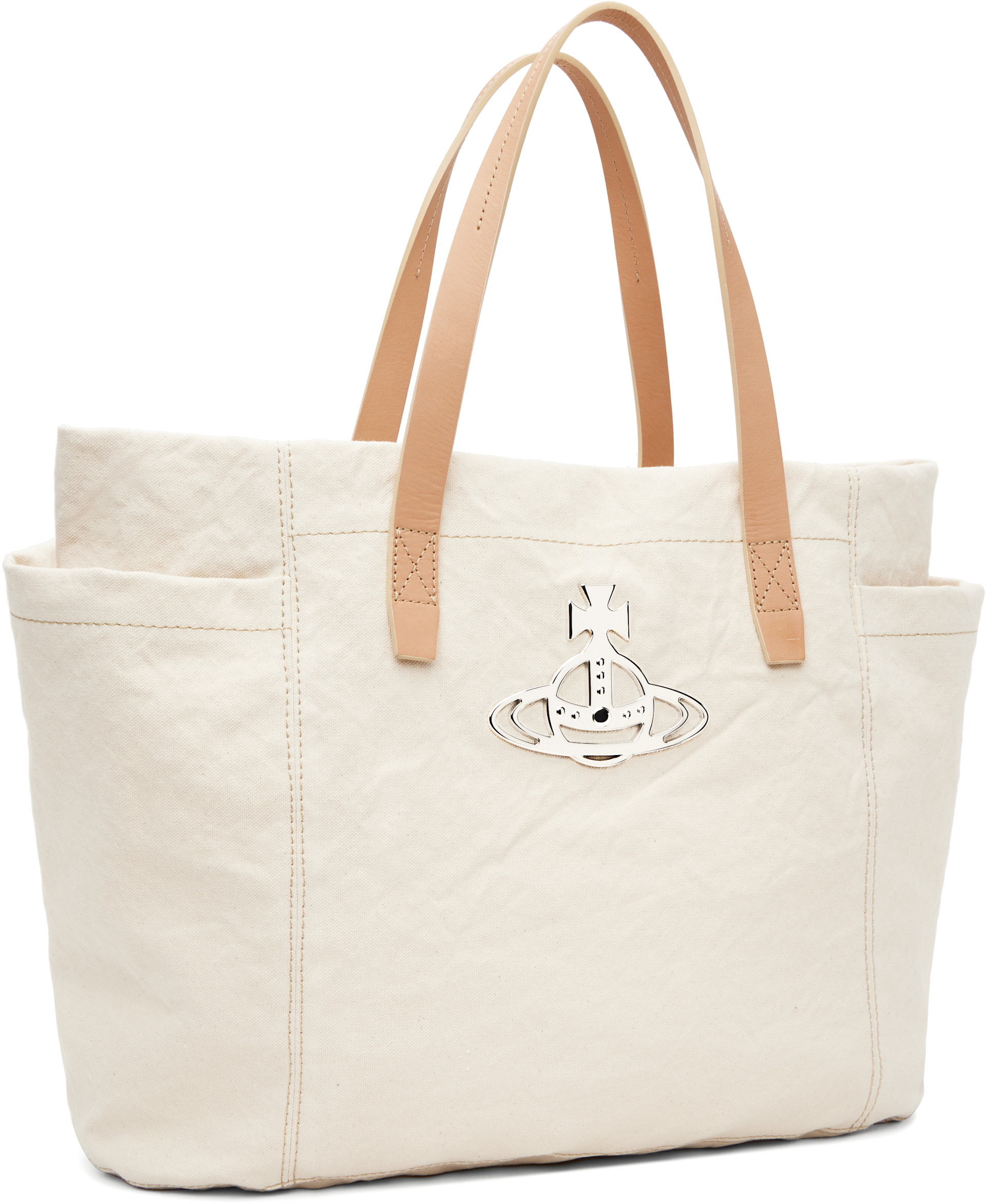 Vivienne Westwood ベージュ トートバッグ ハンドバッグ Vivienne Westwood: ベージュ ミディアム Henry トートバッグ | SSENSE