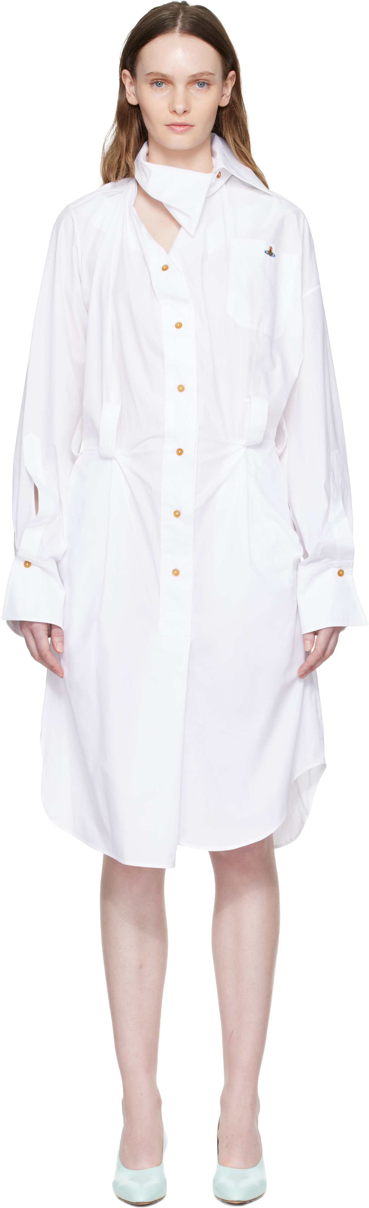 Vivienne Westwood Drunken シャツワンピース Vivienne Westwood: White Drunken Shirt Midi Dress | SSENSE