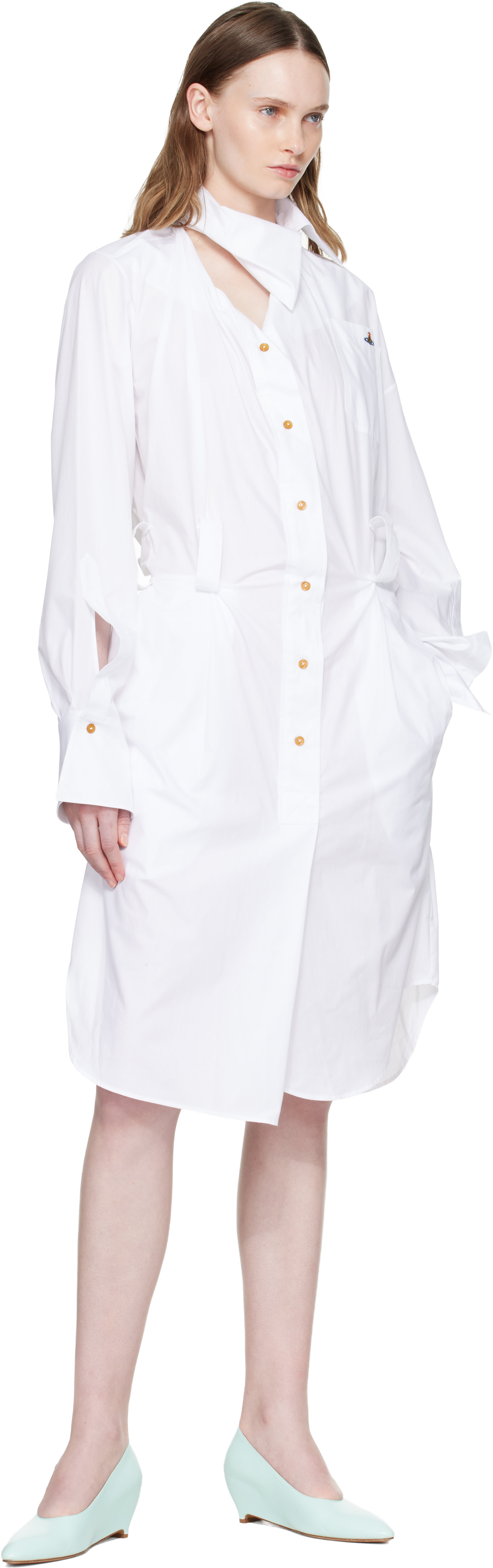 Vivienne Westwood Drunken シャツワンピース Vivienne Westwood: White Drunken Shirt Midi Dress | SSENSE