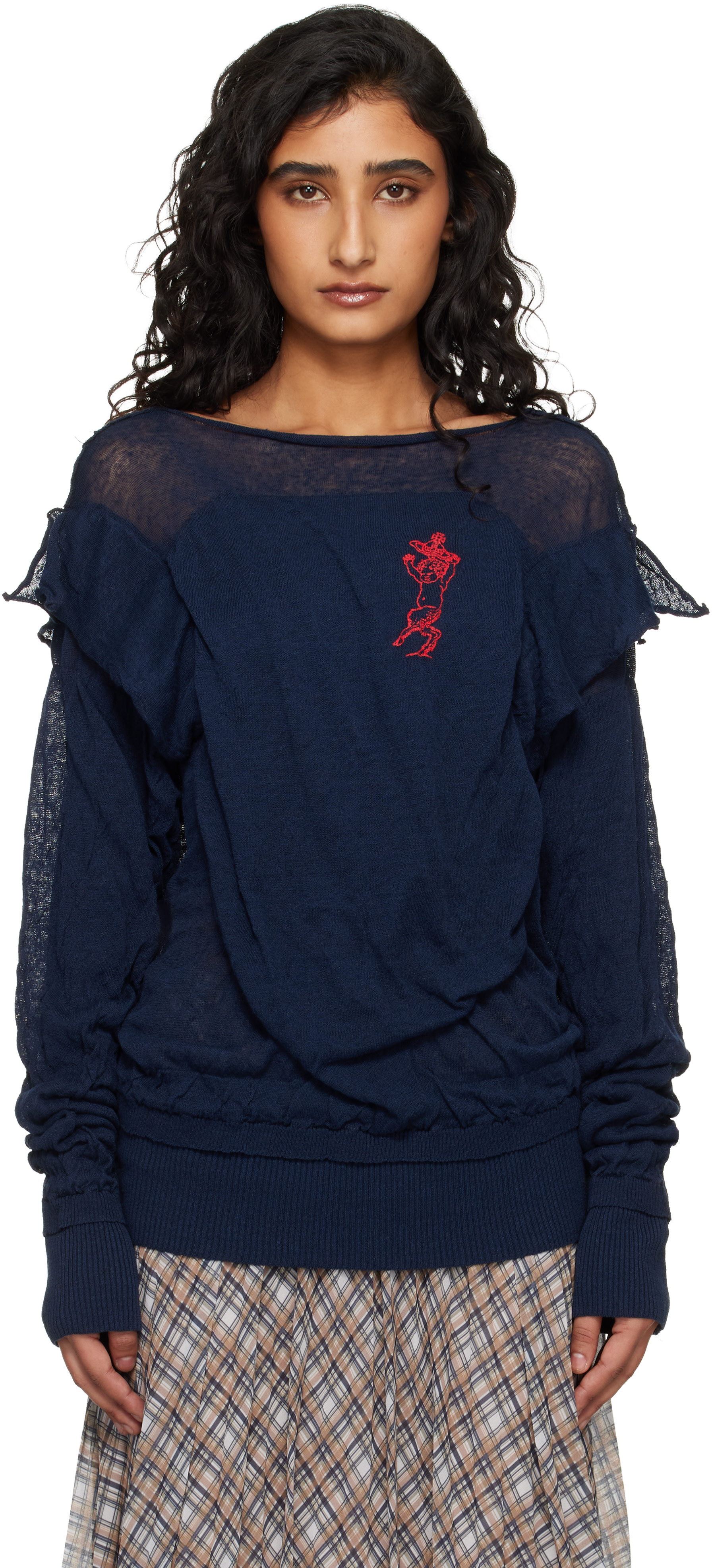Vivienne Westwood: Navy Linen Cotton Blend Crinkled Sweater | SSENSE