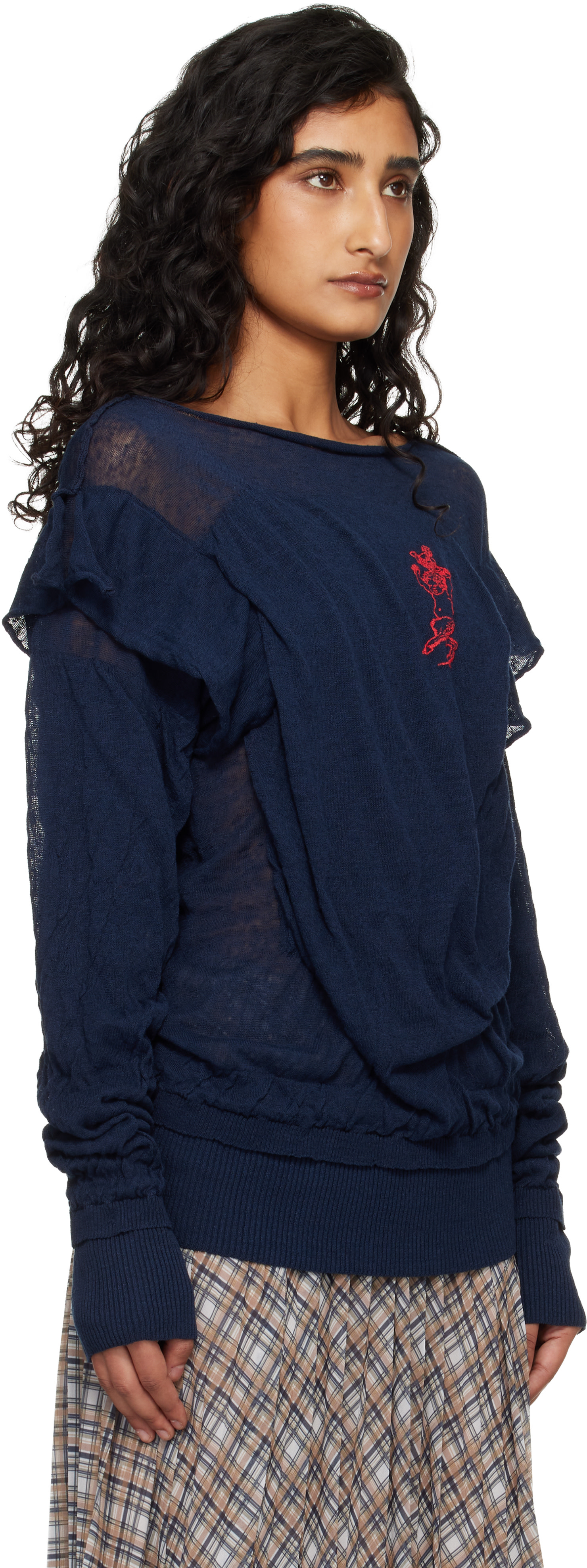 Vivienne Westwood: Navy Linen Cotton Blend Crinkled Sweater | SSENSE