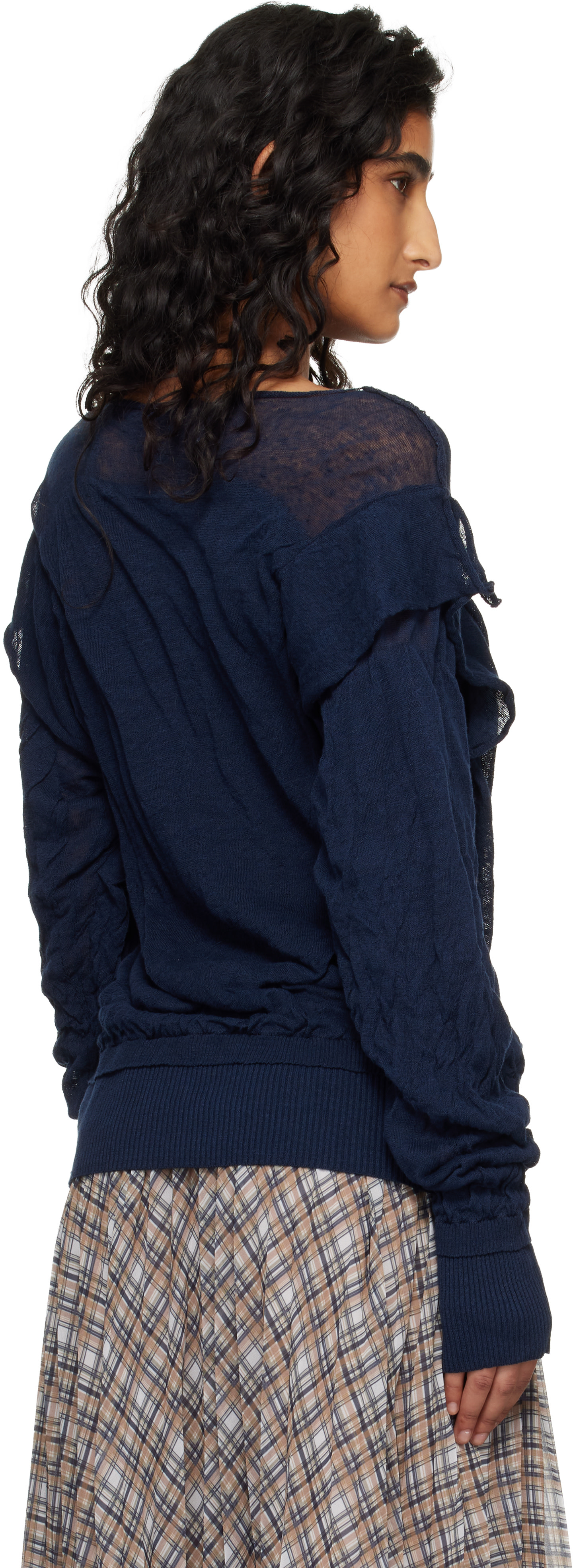 Vivienne Westwood: Navy Linen Cotton Blend Crinkled Sweater | SSENSE