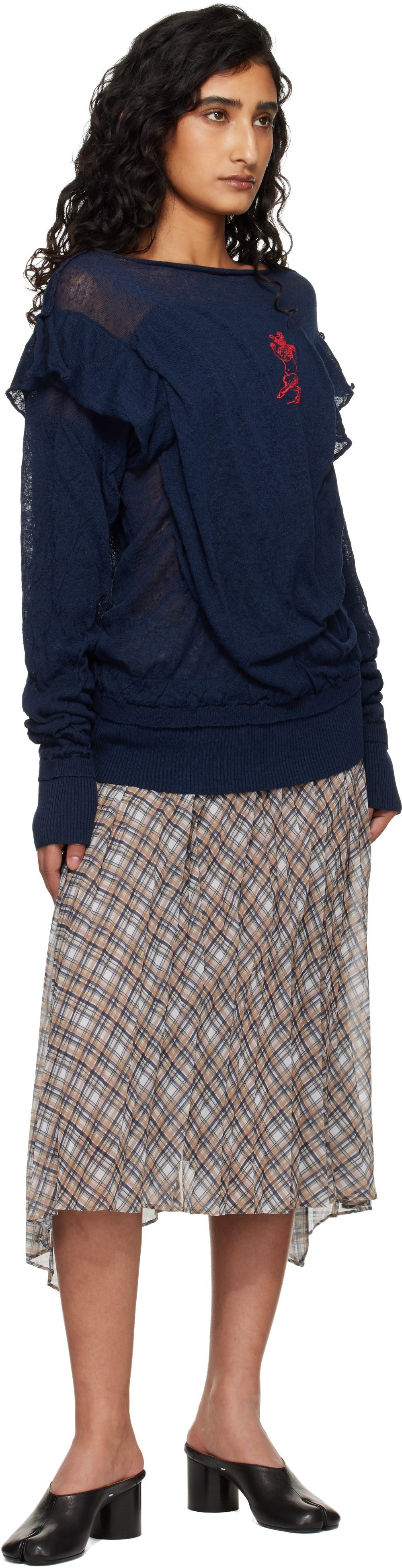 Vivienne Westwood: Navy Linen Cotton Blend Crinkled Sweater | SSENSE