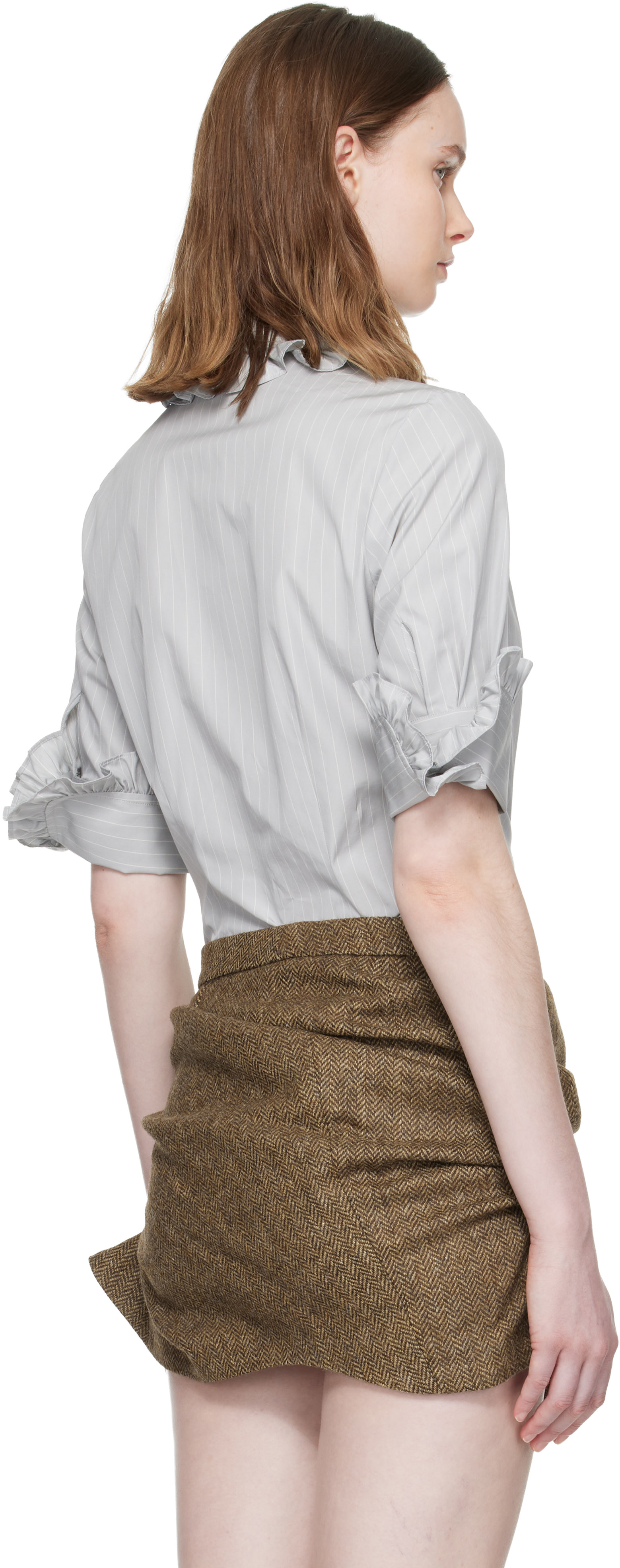 Vivienne Westwood: Gray Pinstripe Shirting S/S Toulouse Frill