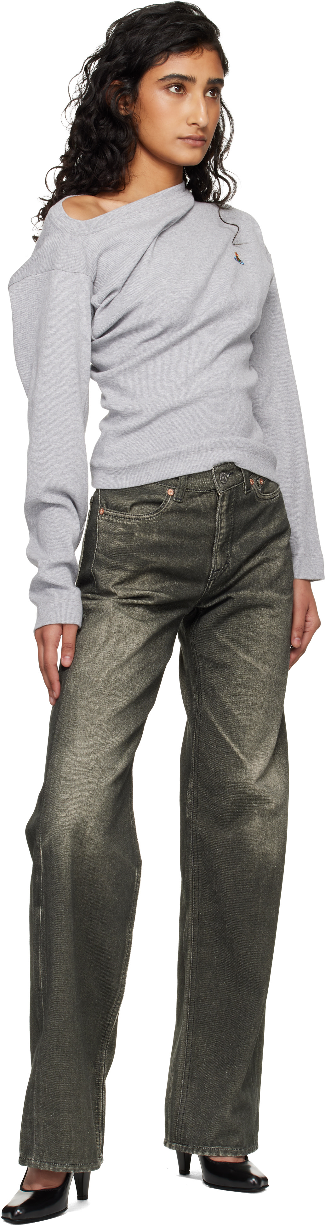 Vivienne Westwood グレー長袖　ロゴTシャツ 02サイズ Vivienne Westwood: Gray LS Hebo T-shirt | SSENSE