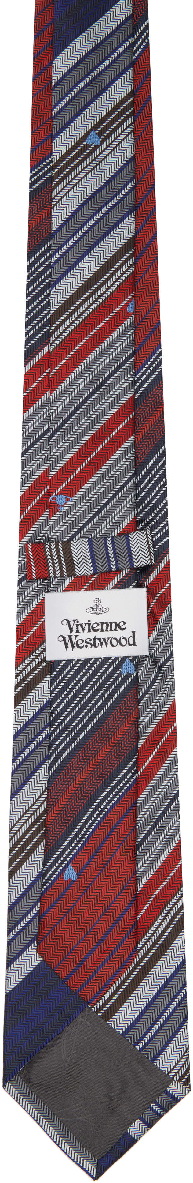 Vivienne Westwood: Navy & Red 8.5cm Heart Stripes Tie | SSENSE