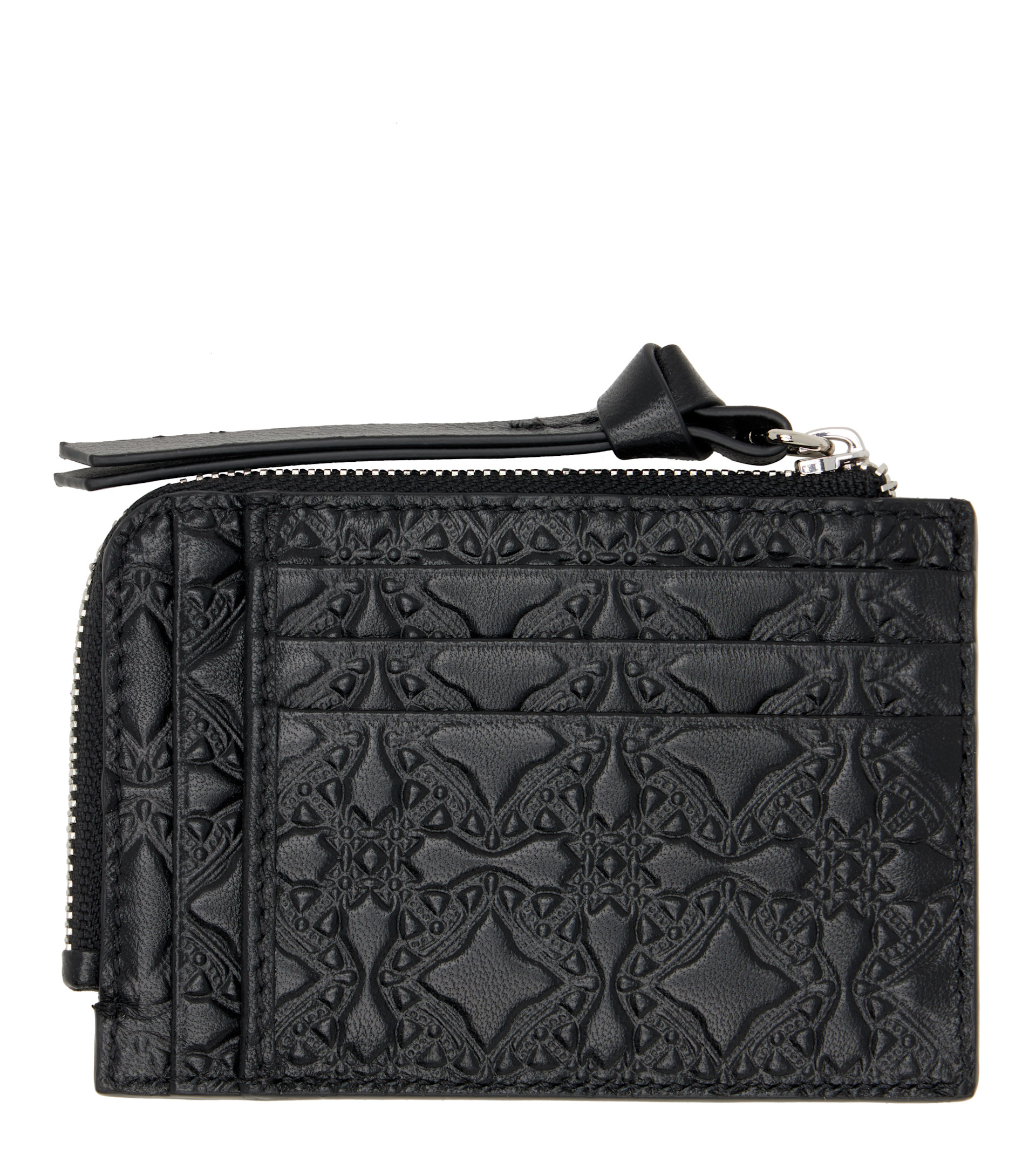 Vivienne Westwood: Black Embossed Zip Card Holder | SSENSE