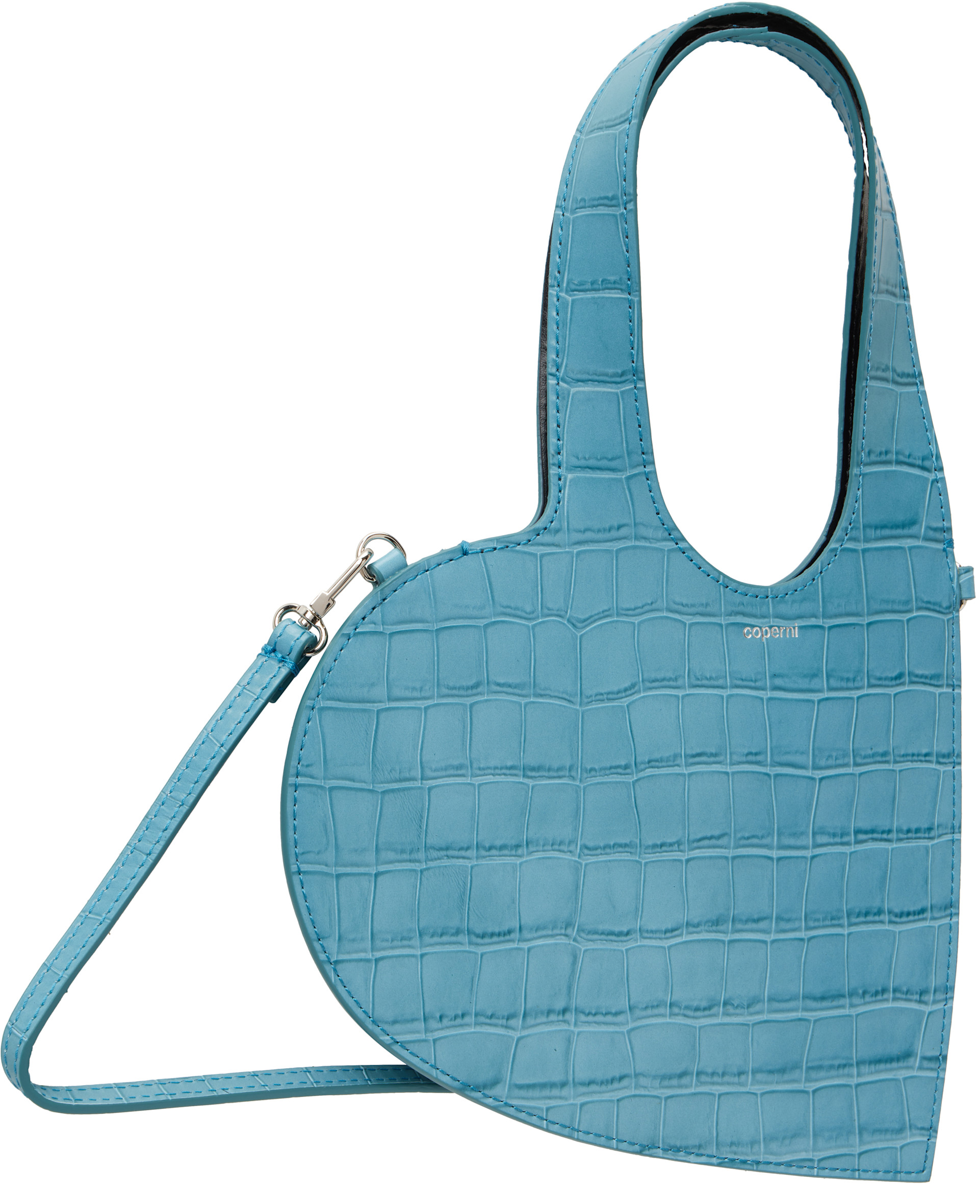 Coperni: Blue Croco Mini Heart Tote | SSENSE