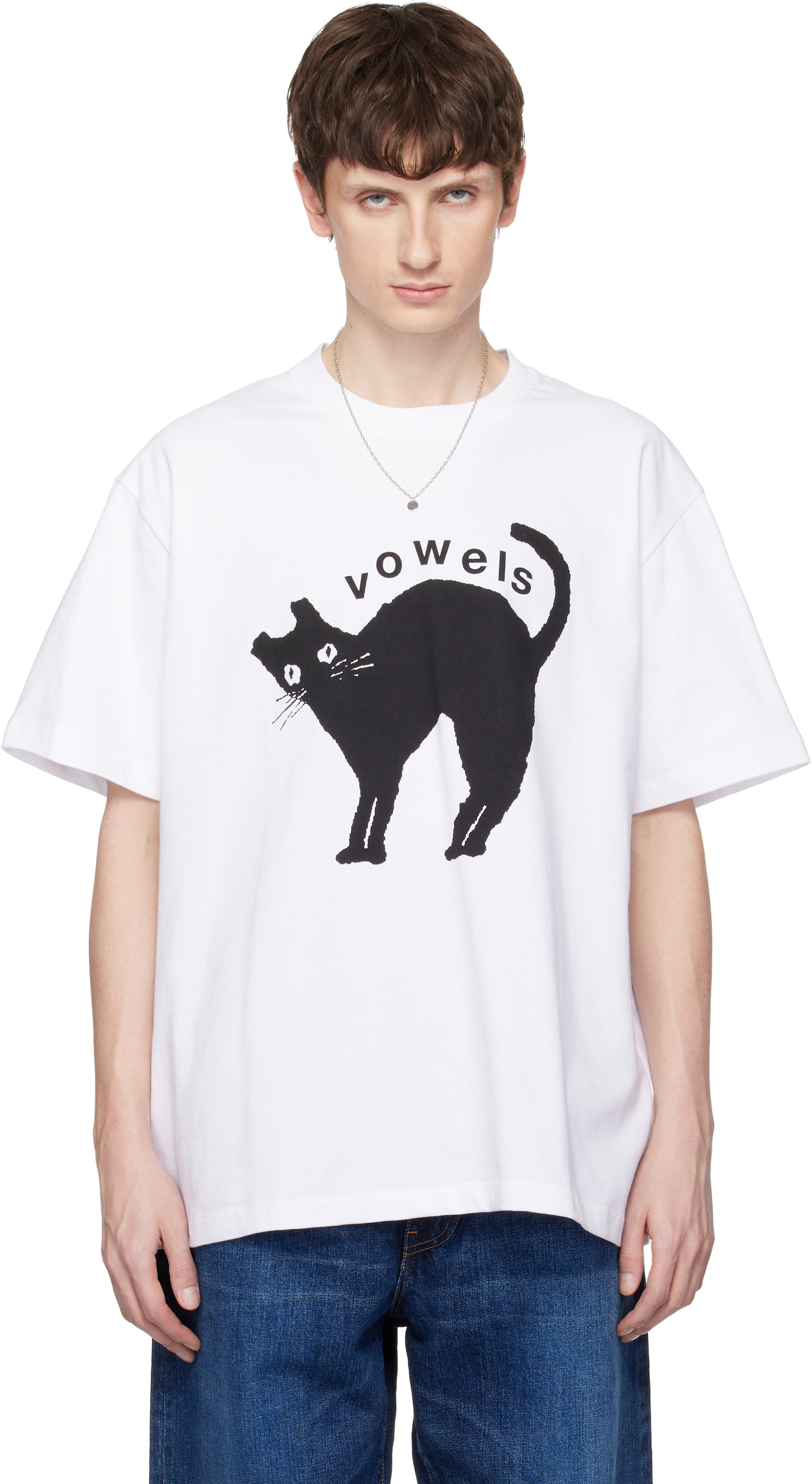 vowels - T-shirt blanc à image de chat