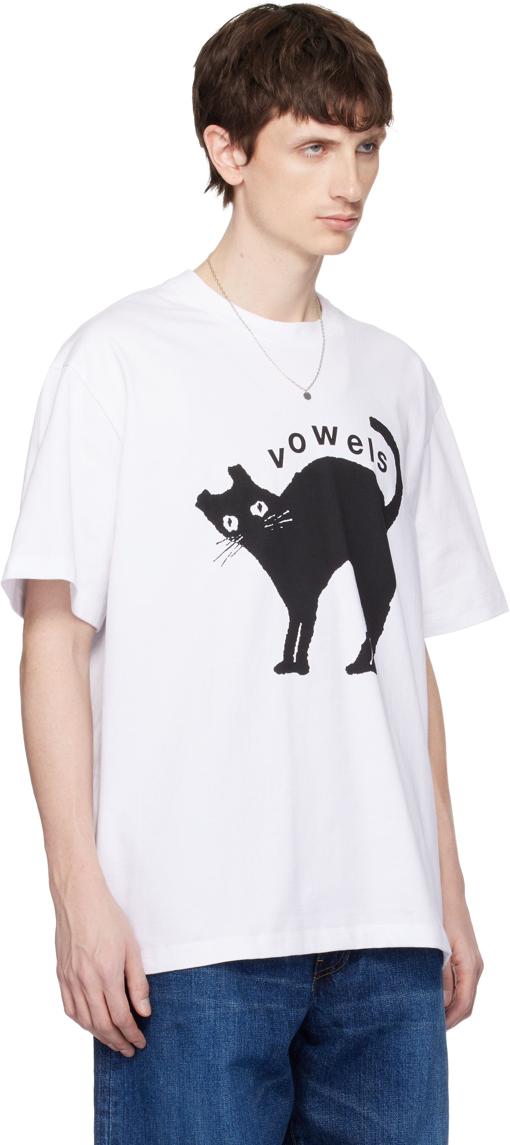 vowels - T-shirt blanc à image de chat