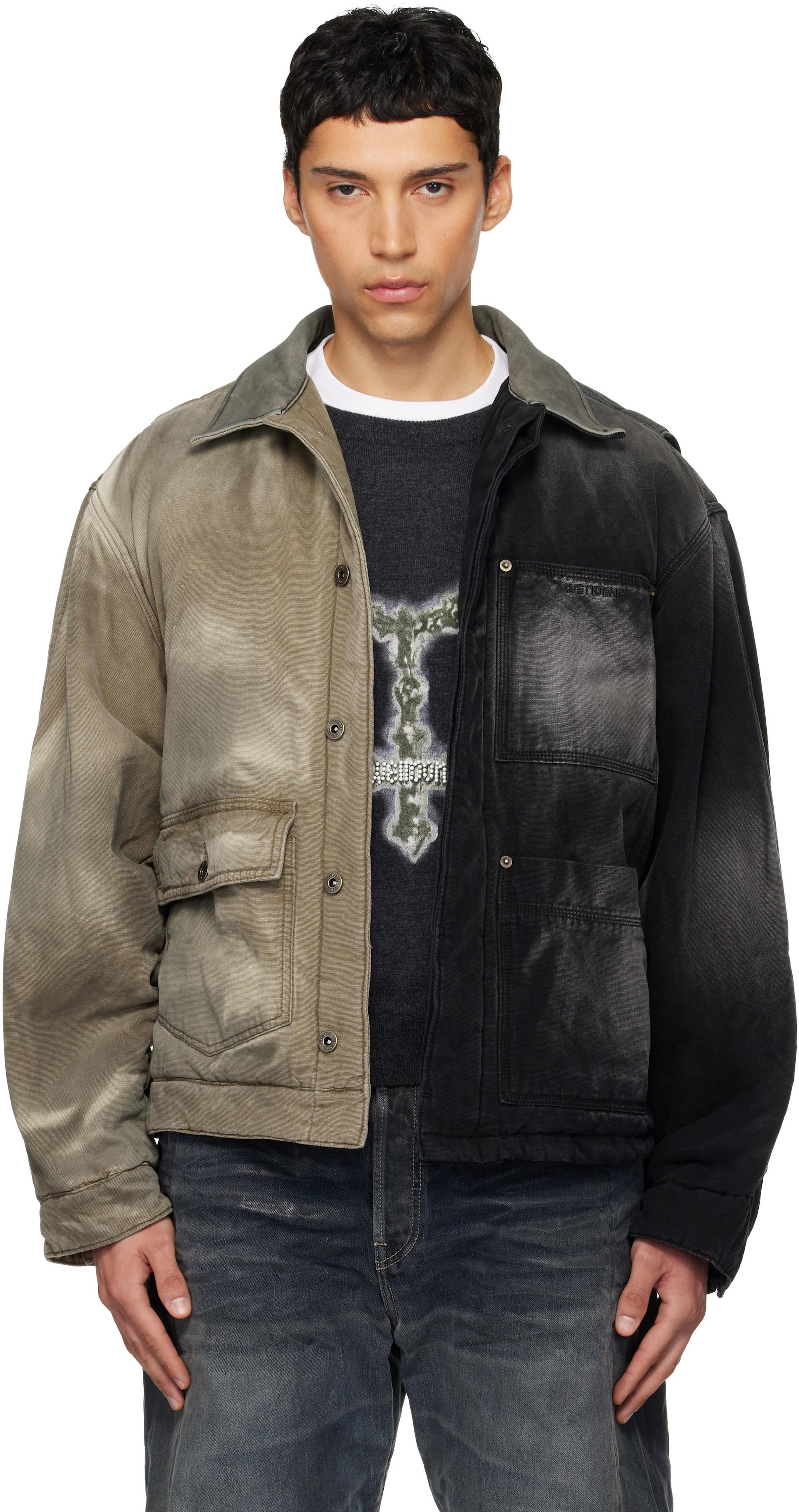 We11done - Black & Beige 'Half and Half' Work Jacket