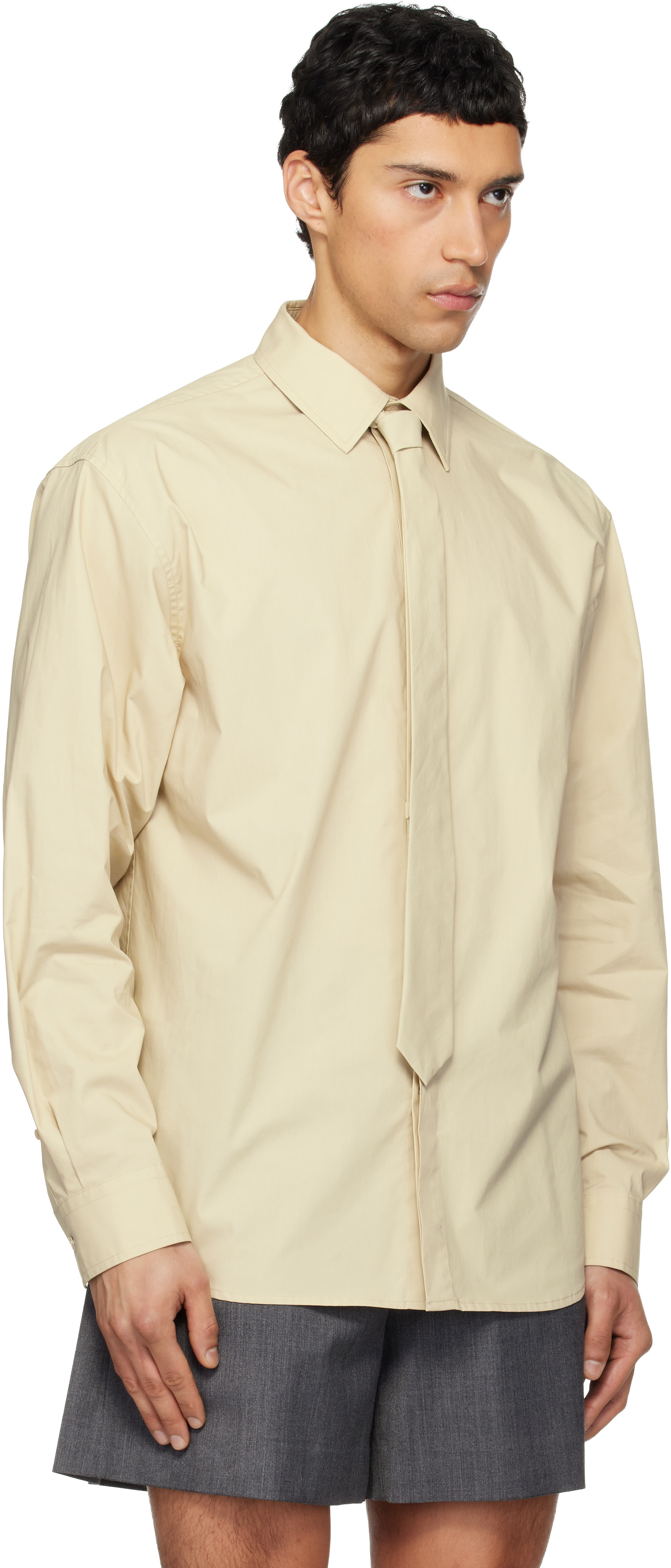 We11done - Chemise beige à cravate