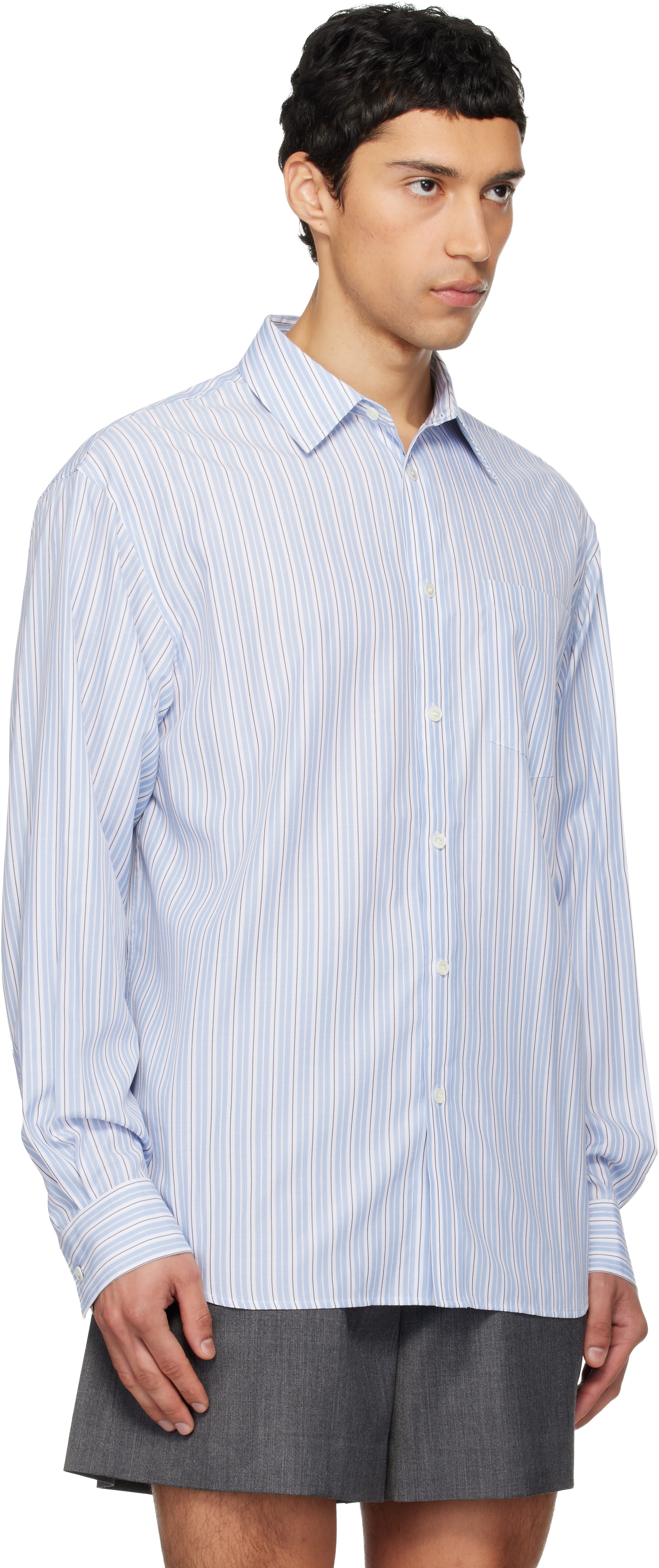 We11done - Chemise bleue à rayures