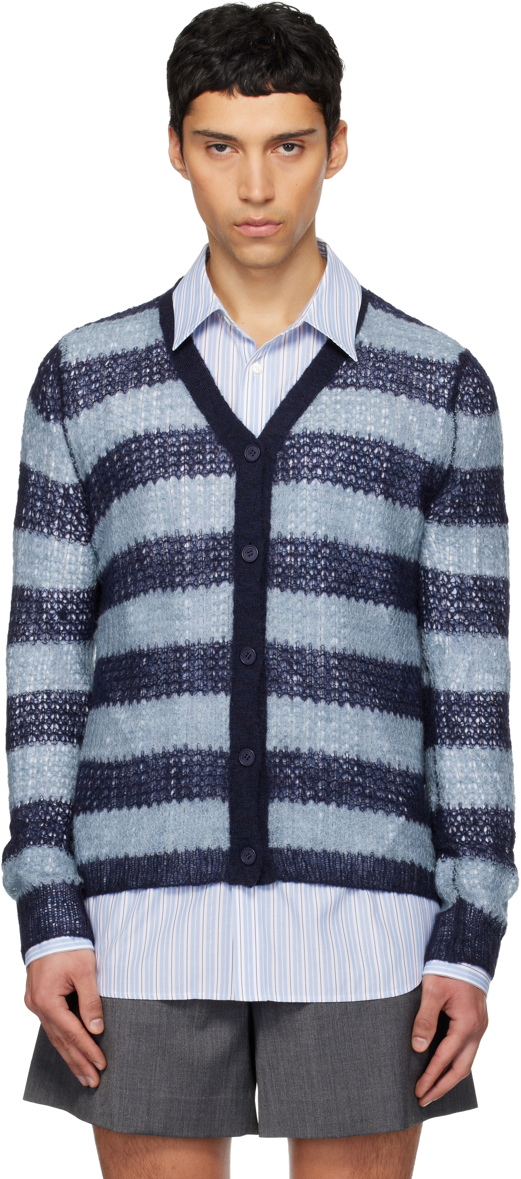 We11done - Cardigan bleu à rayures
