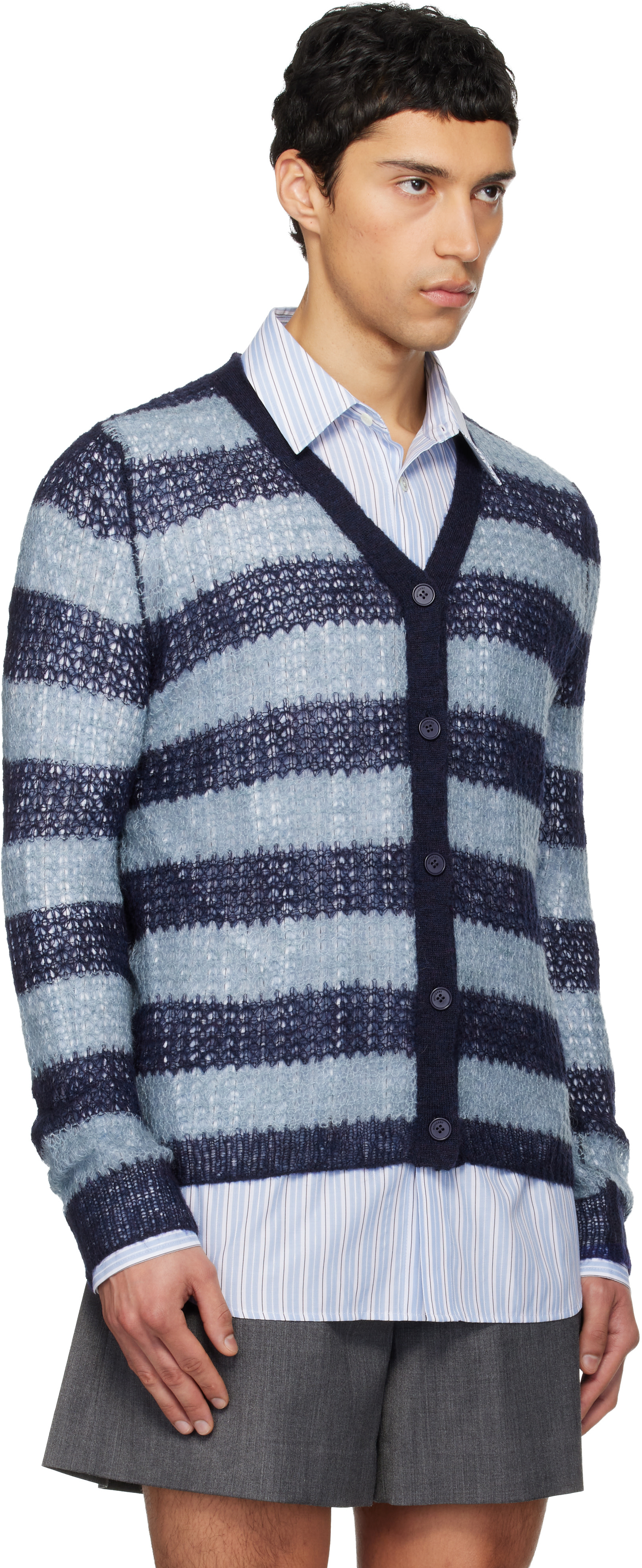 We11done - Cardigan bleu à rayures