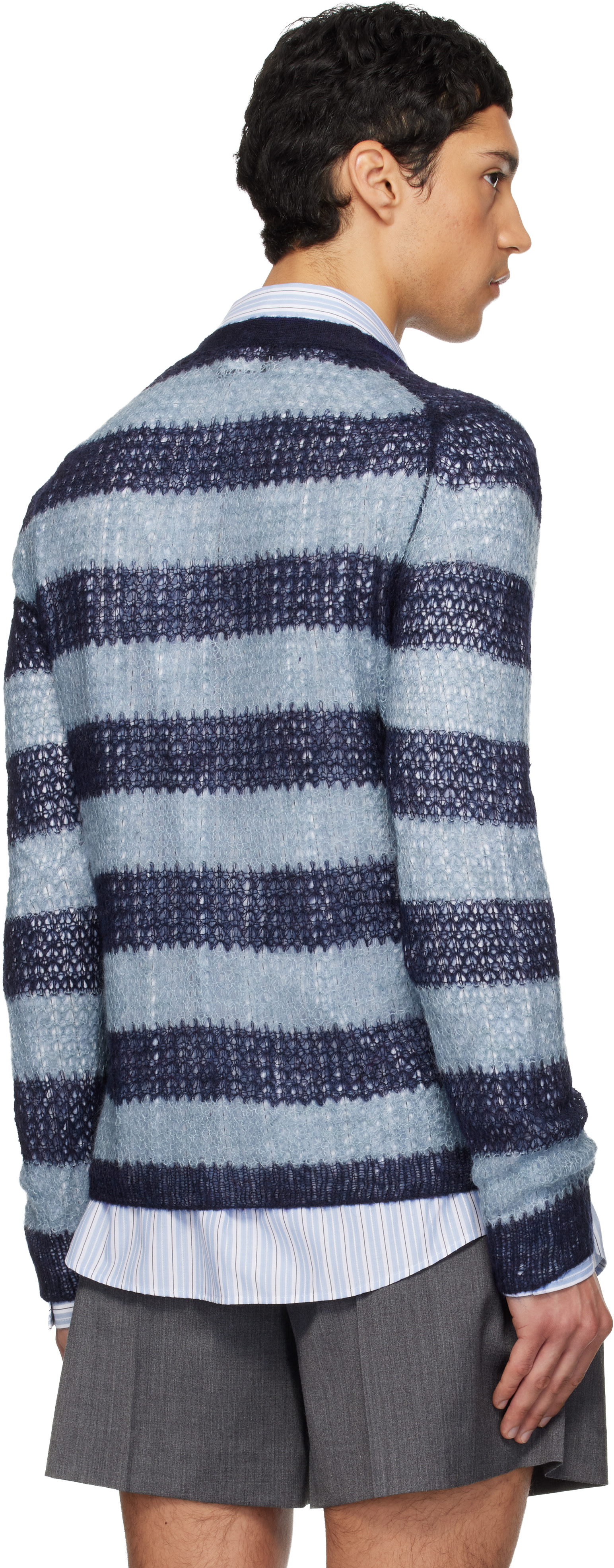 We11done - Cardigan bleu à rayures