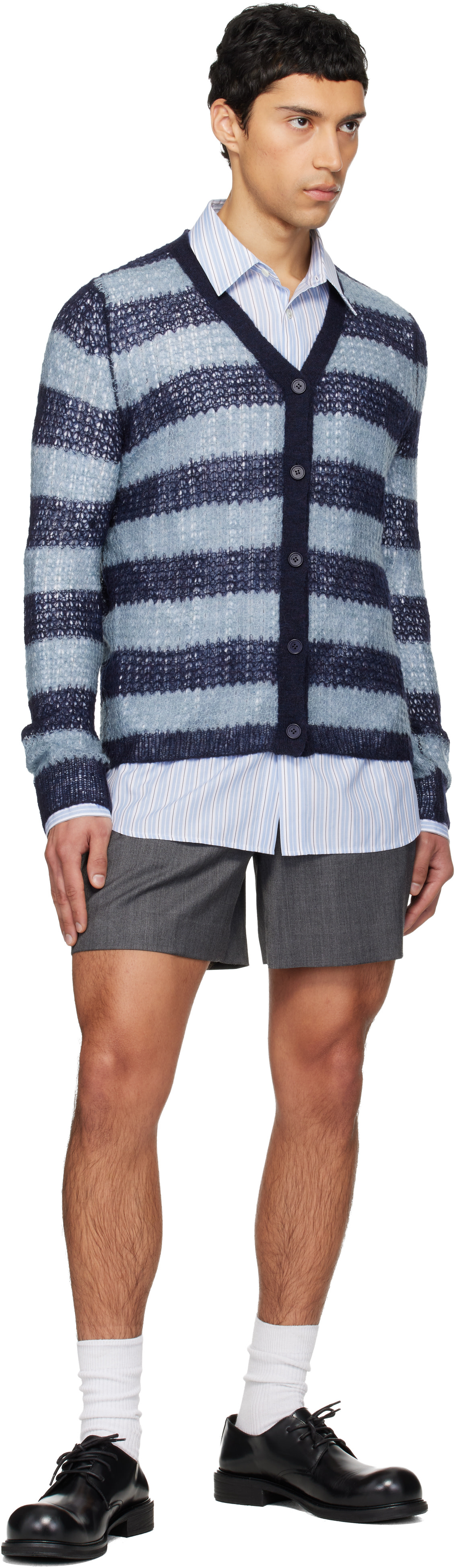 We11done - Cardigan bleu à rayures