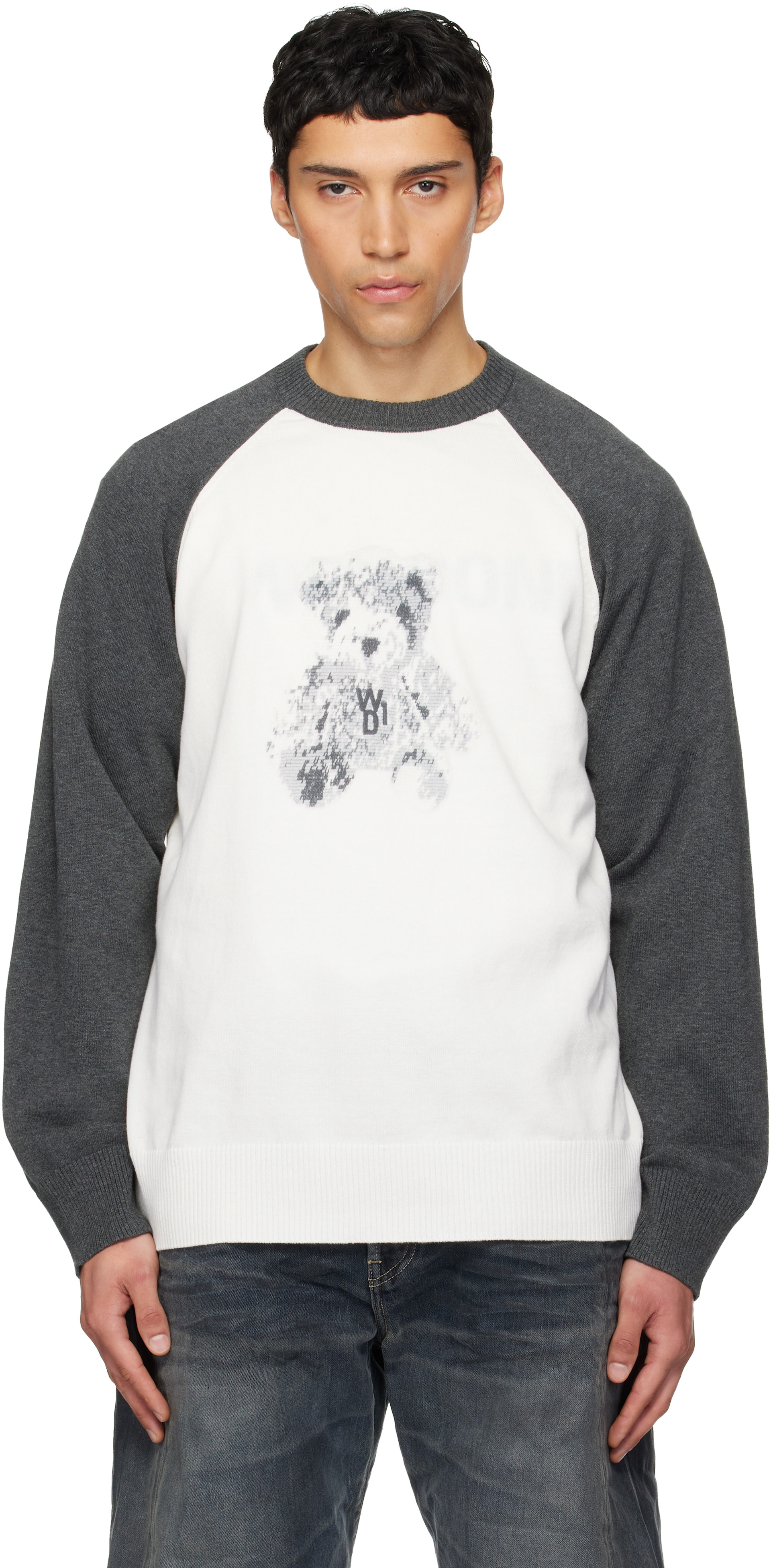 We11done - ホワイト＆グレー Teddy Raglan セーター
