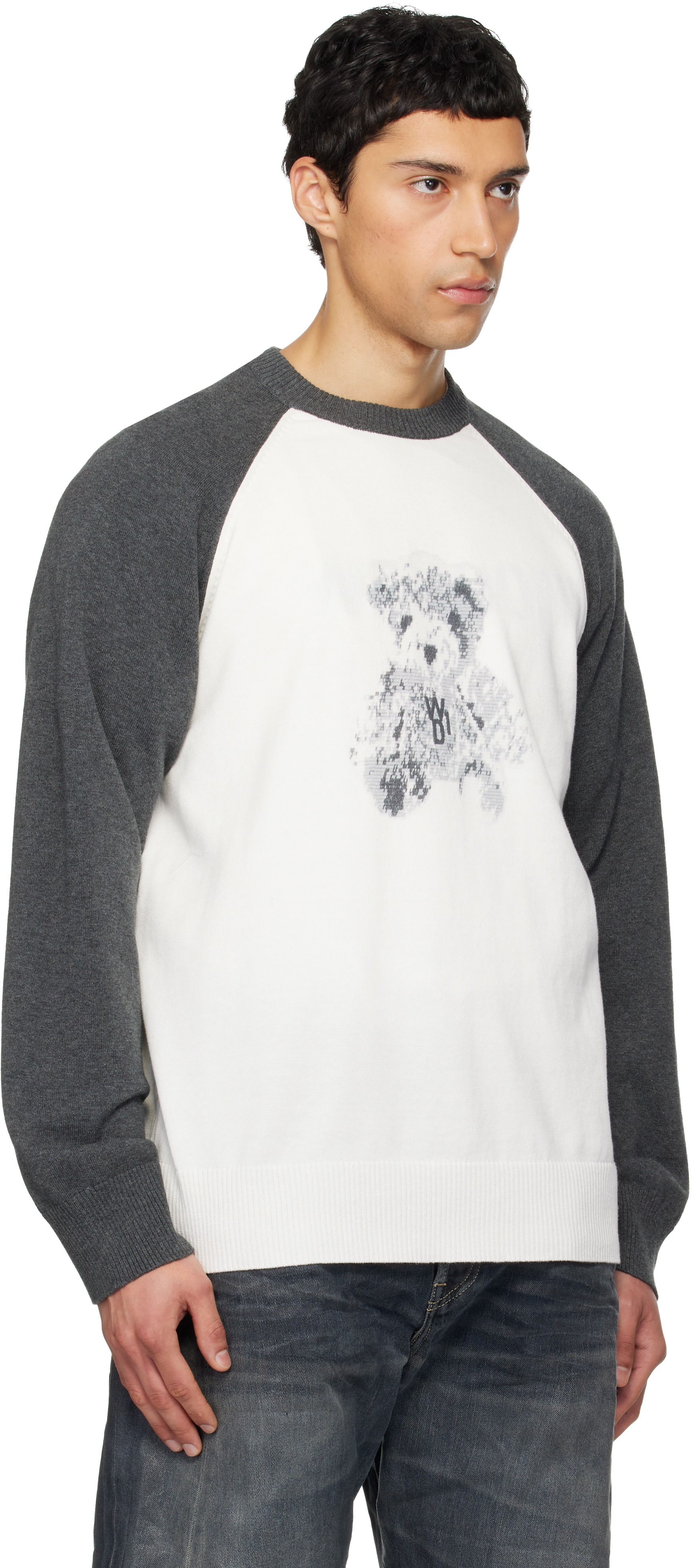 We11done - ホワイト＆グレー Teddy Raglan セーター