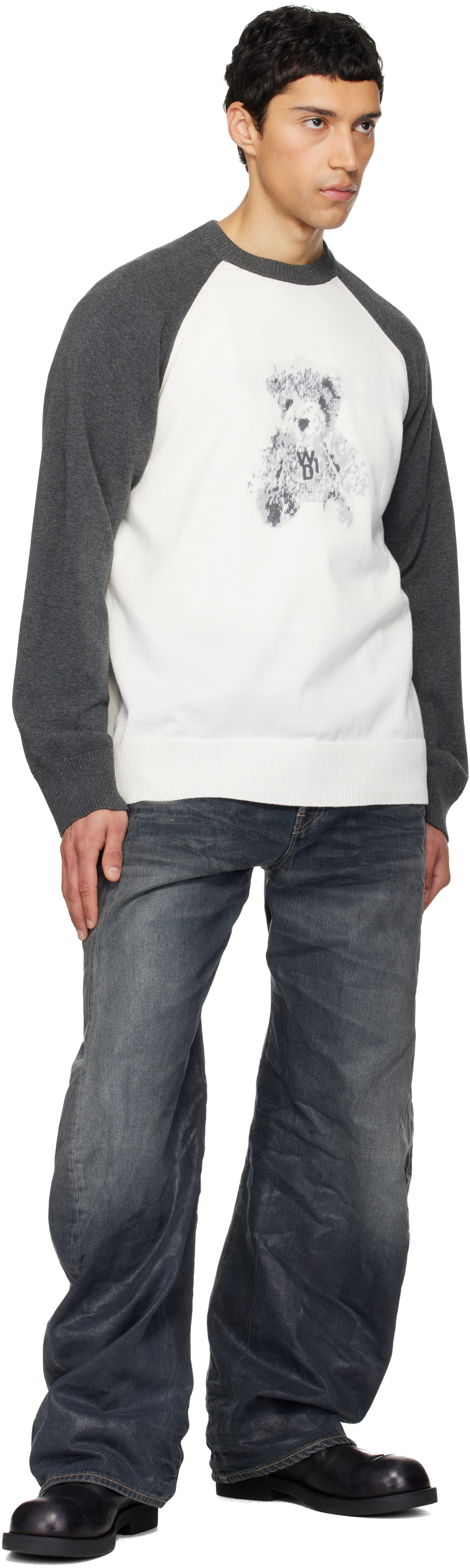 We11done - ホワイト＆グレー Teddy Raglan セーター